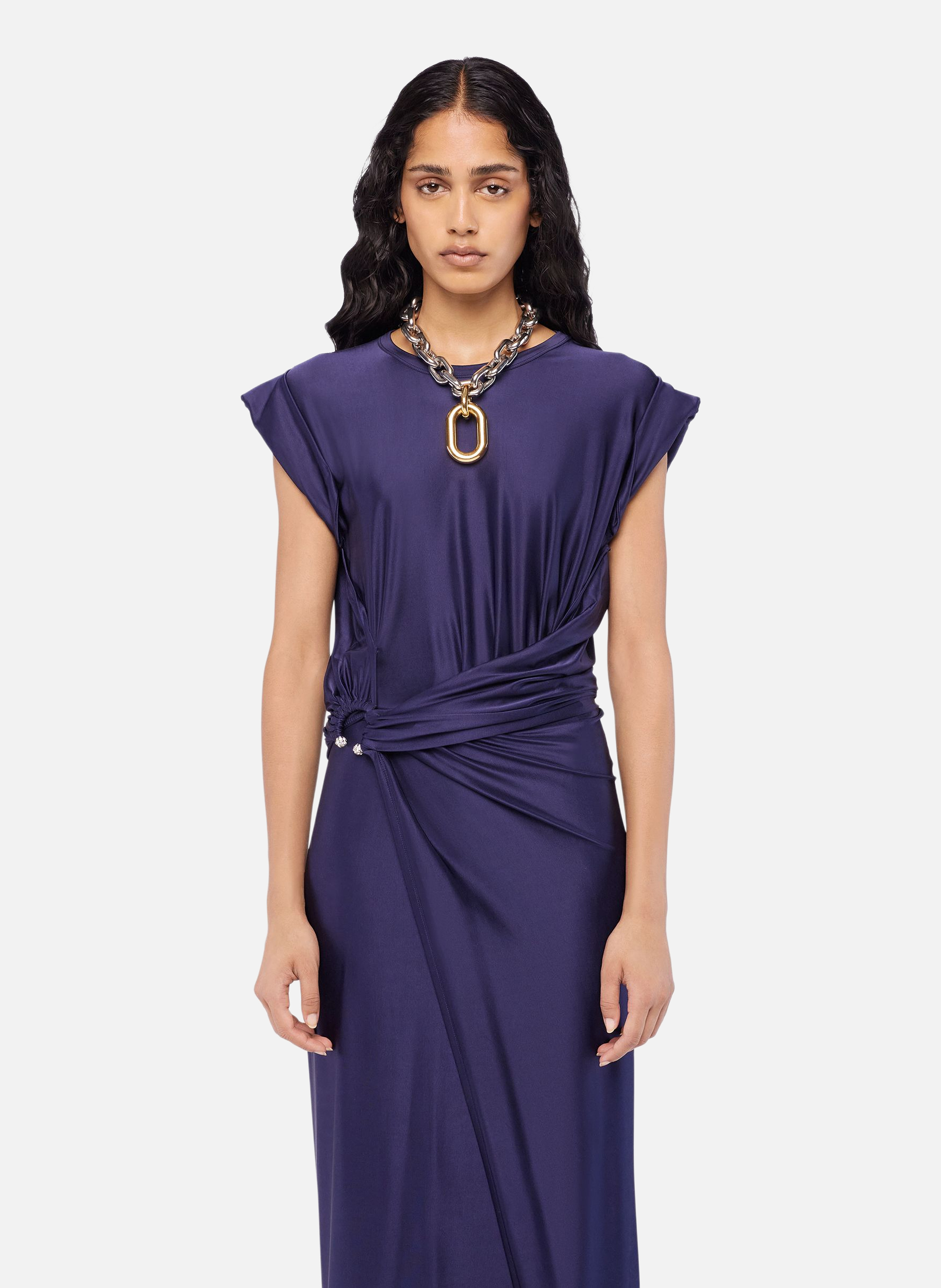 Robe midi en jersey à piercing RABANNE Bleu