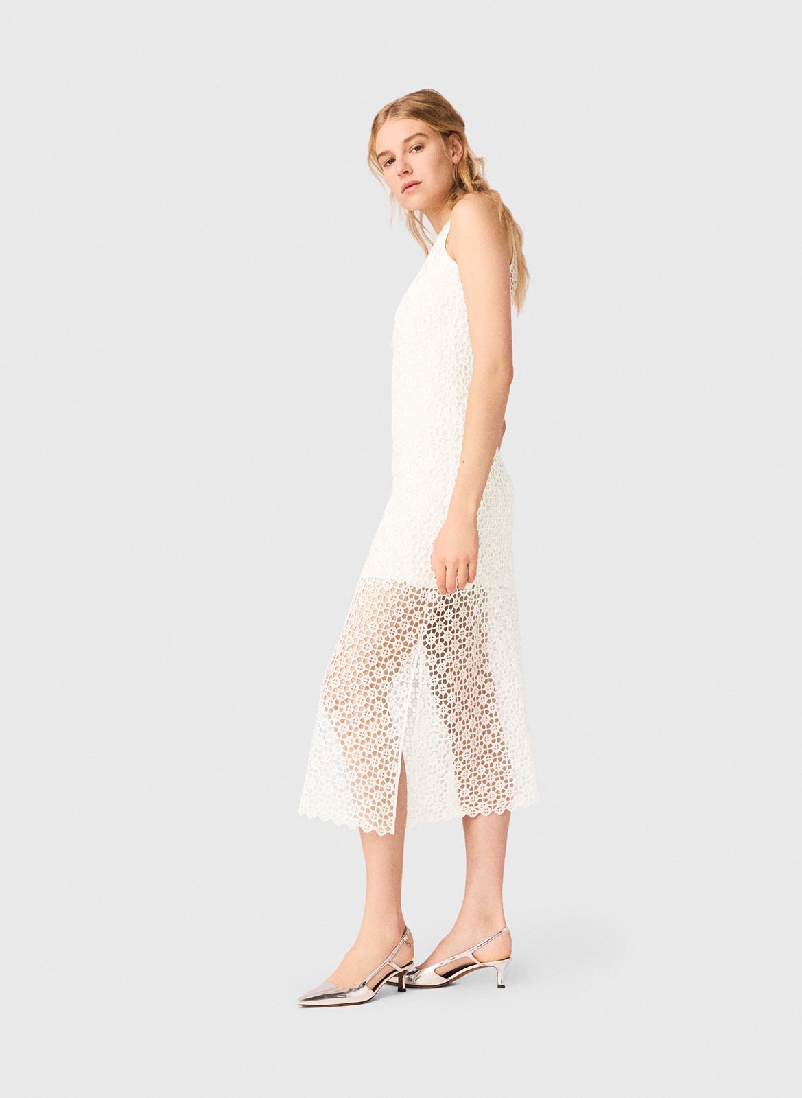 Robe midi droite col rond MAJE Blanc