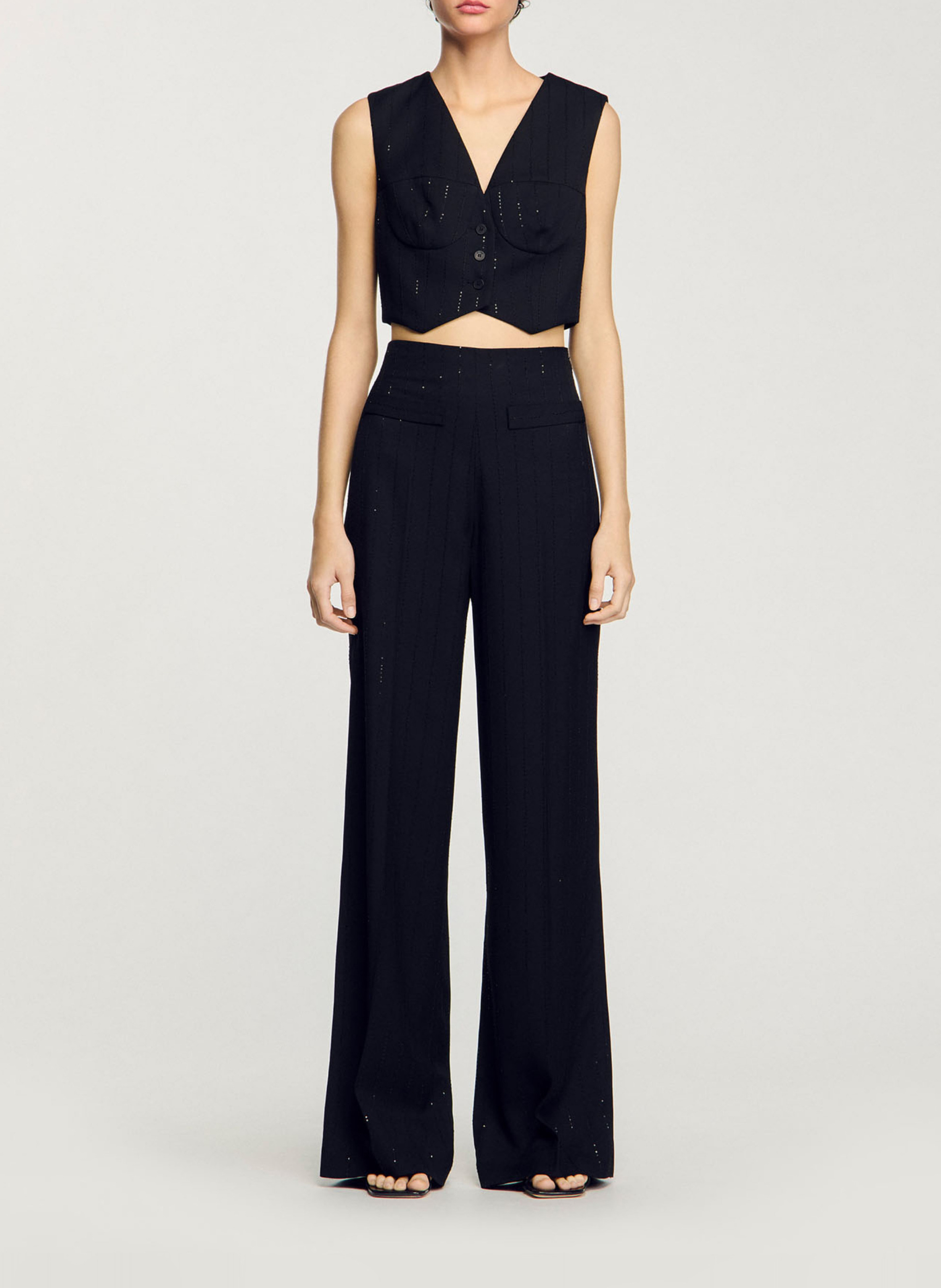 Veston de costume rayé à sequins SANDRO Noir