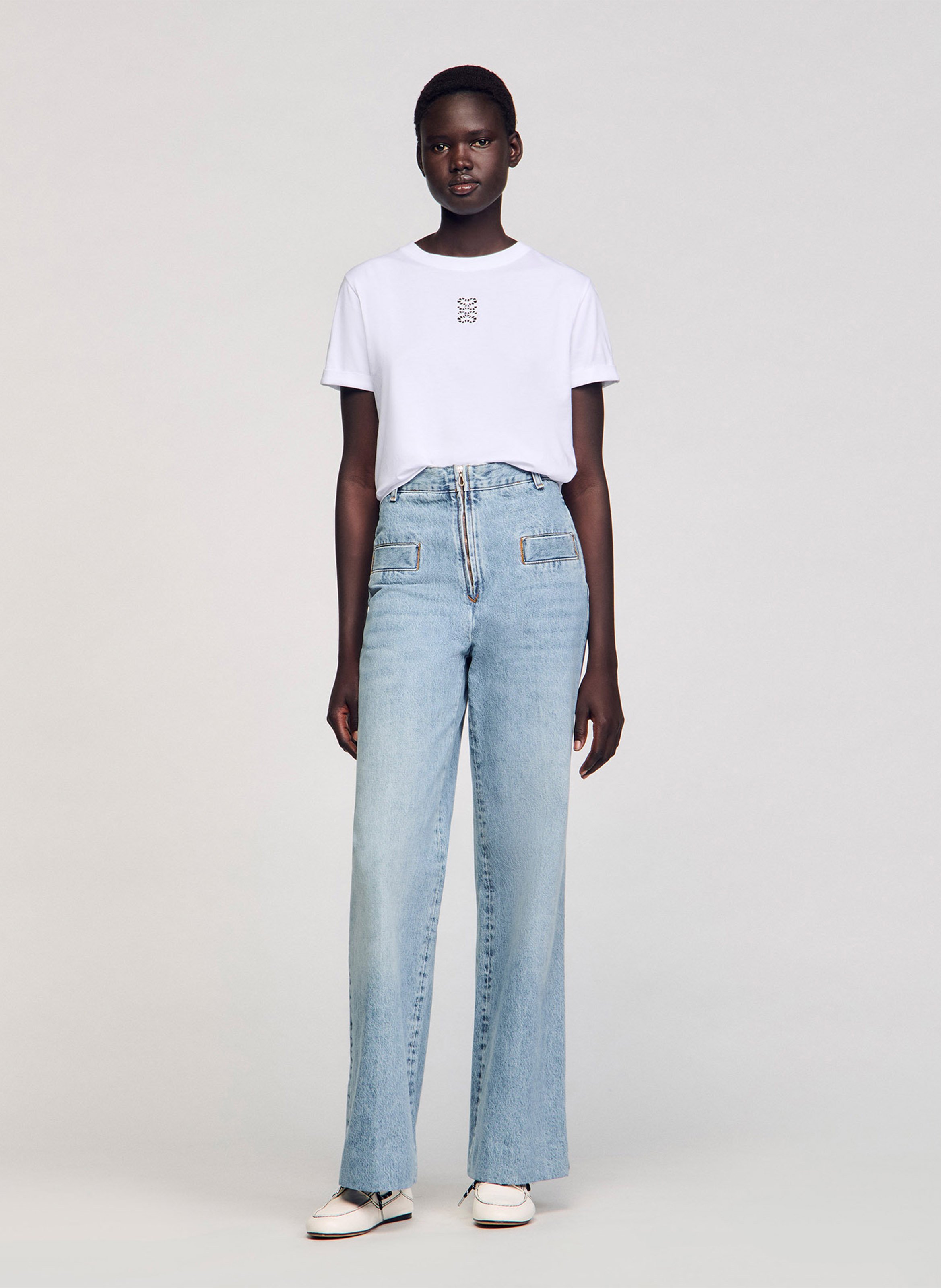 Tee-shirt droit col rond en coton SANDRO Blanc