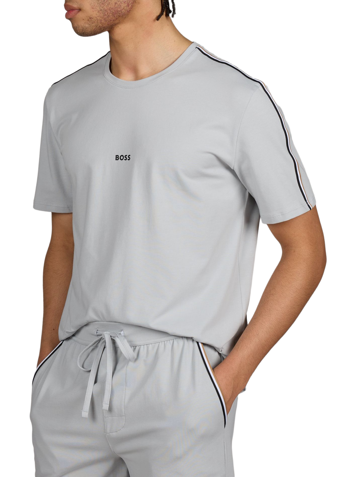 T-shirt droit à col rond en coton mélangé BOSS Gris