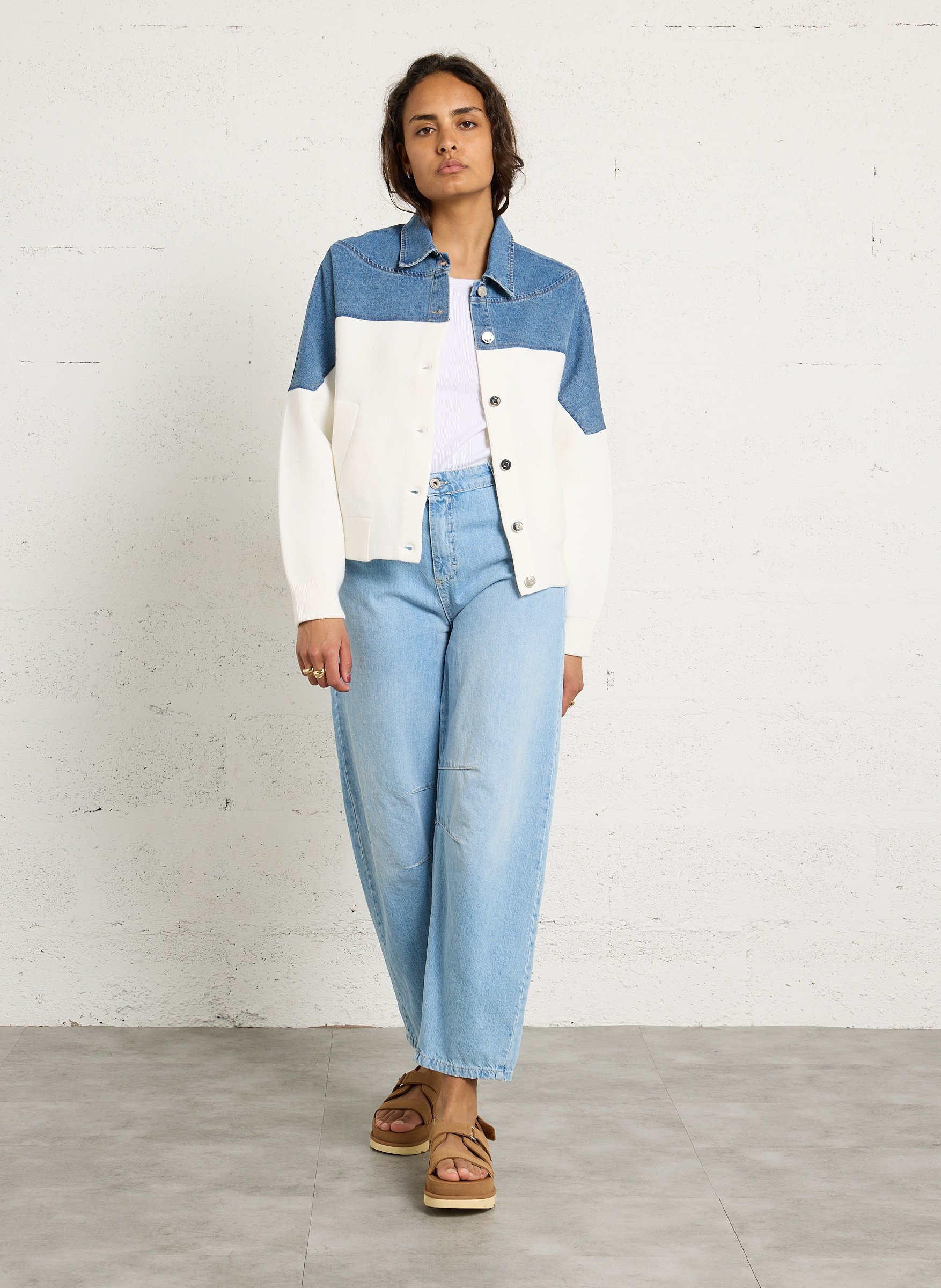 Cardigan col classique bi-matière penny MAISON 123 Blanc