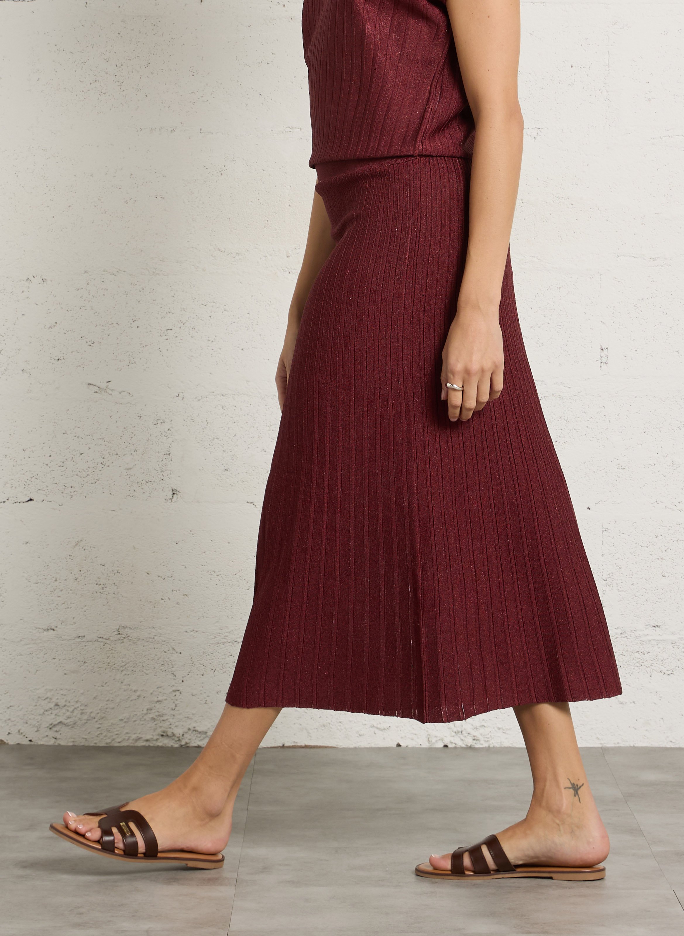 Jupe longue en maille pailletée olympe MAISON 123 Rouge