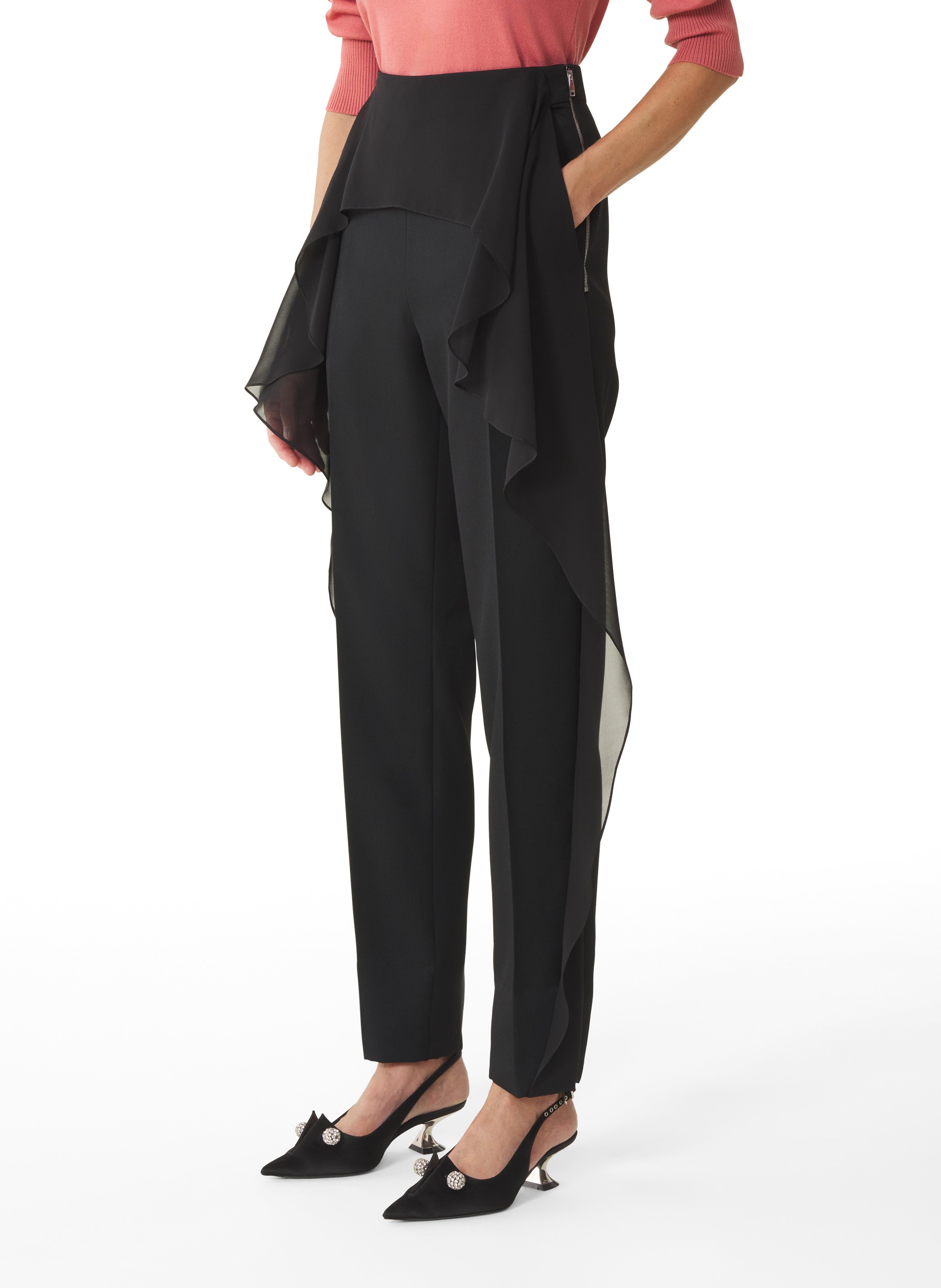 Pantalon à volants en laine LANVIN Noir