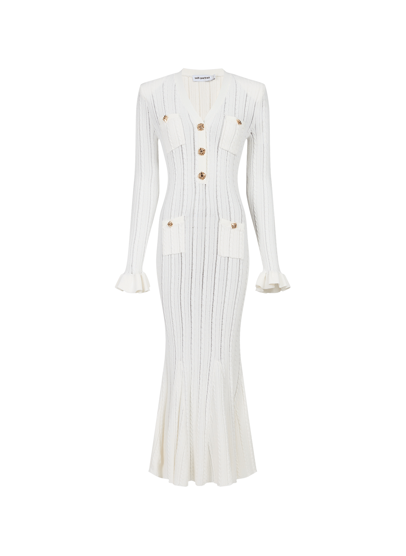 Robe à manches longues en maille SELF PORTRAIT Blanc