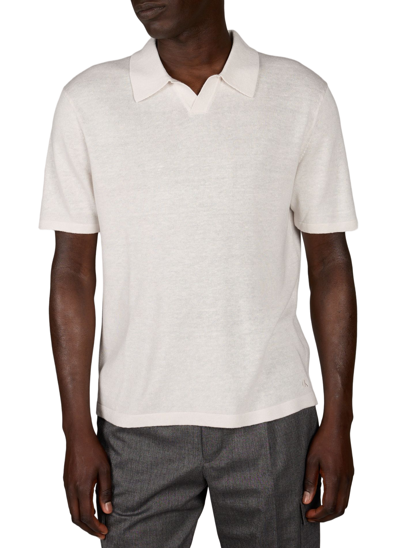 Straight Fit Short Sleeve Linen Blend Polo CALVIN KLEIN Beige