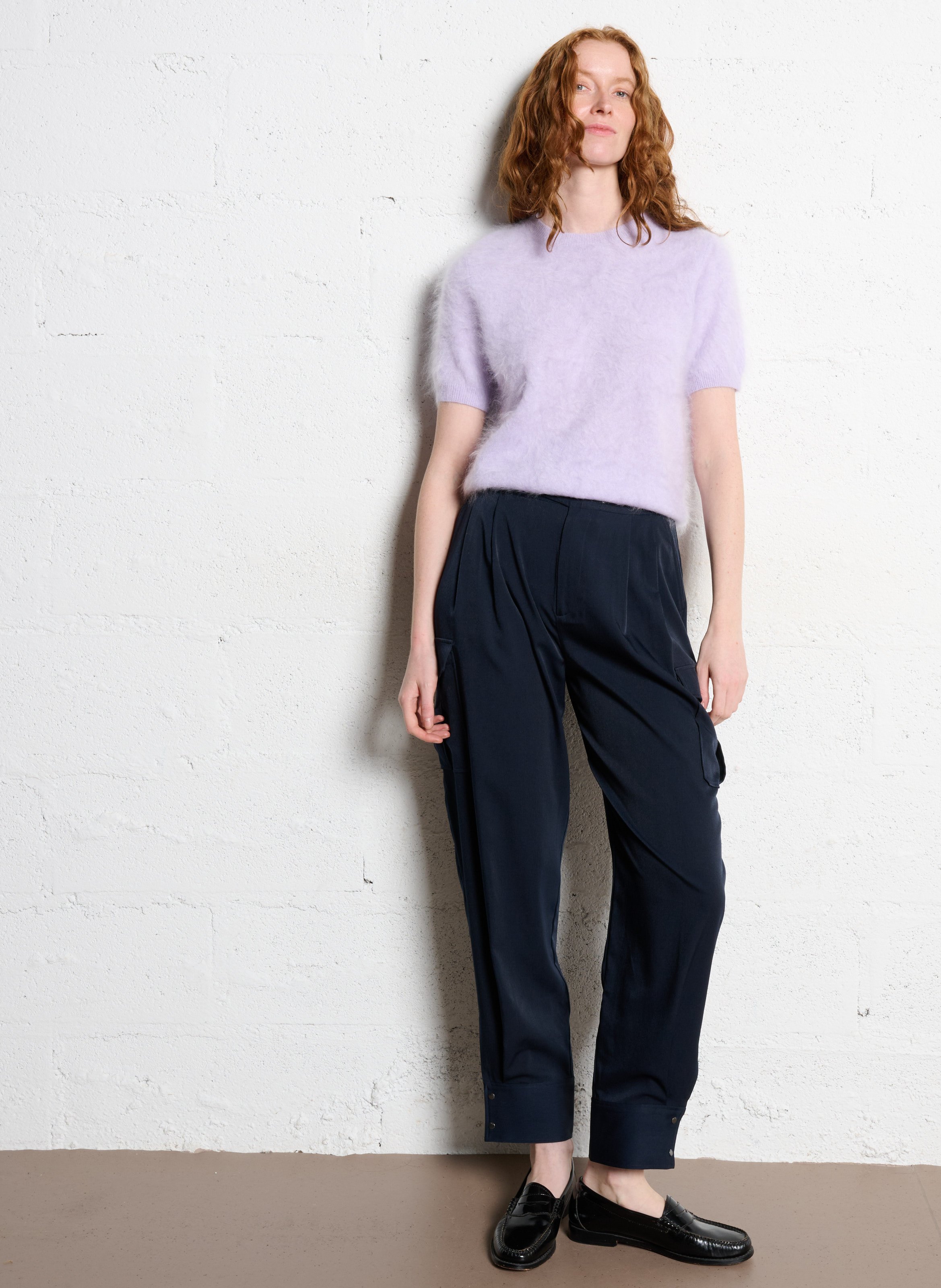 Pull droit col rond en cachemire IKKS Violet
