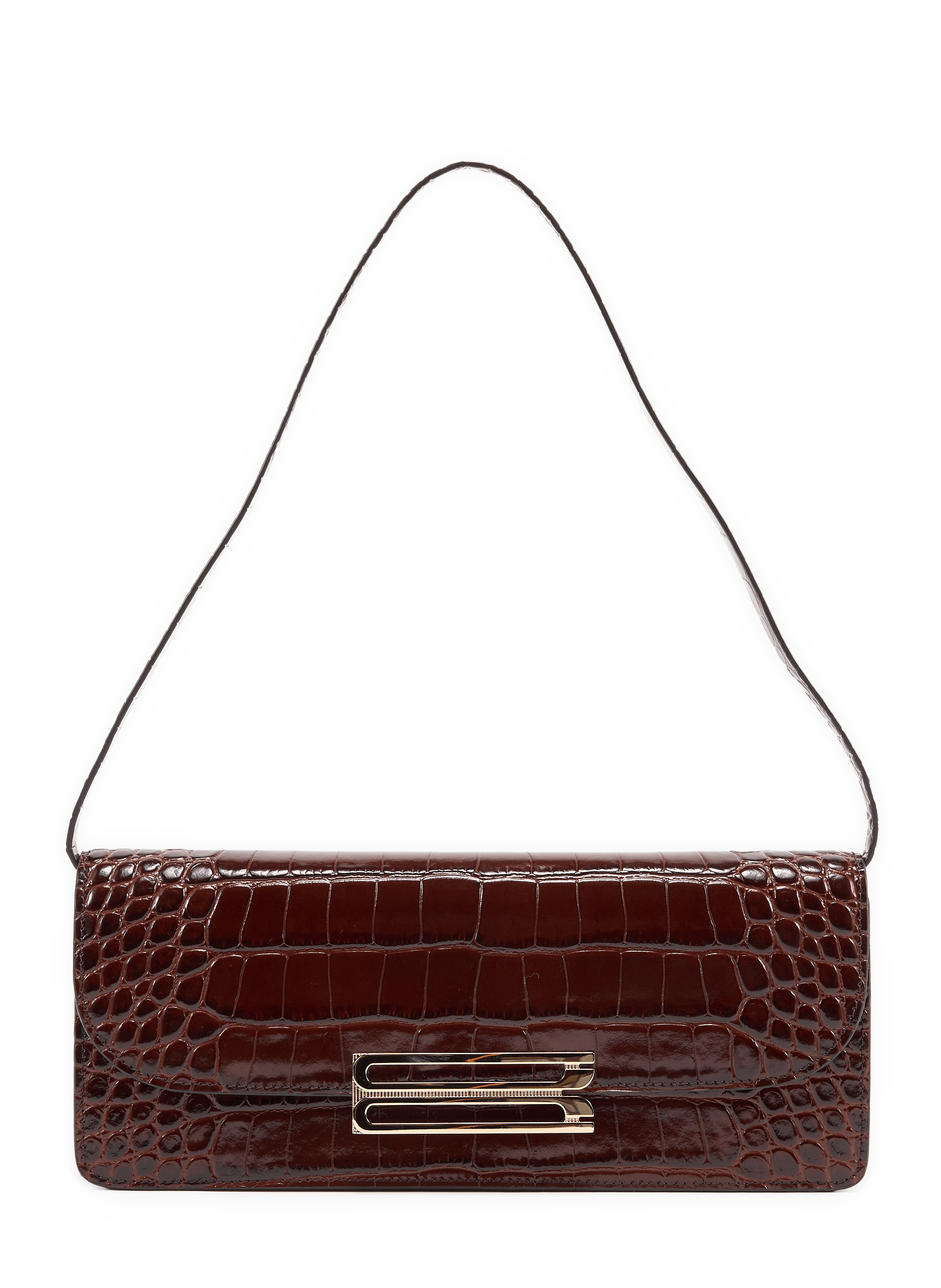 Pochette crocodile Dorian East-West en cuir de veau effet crocodile VICTORIA BECKHAM Marron