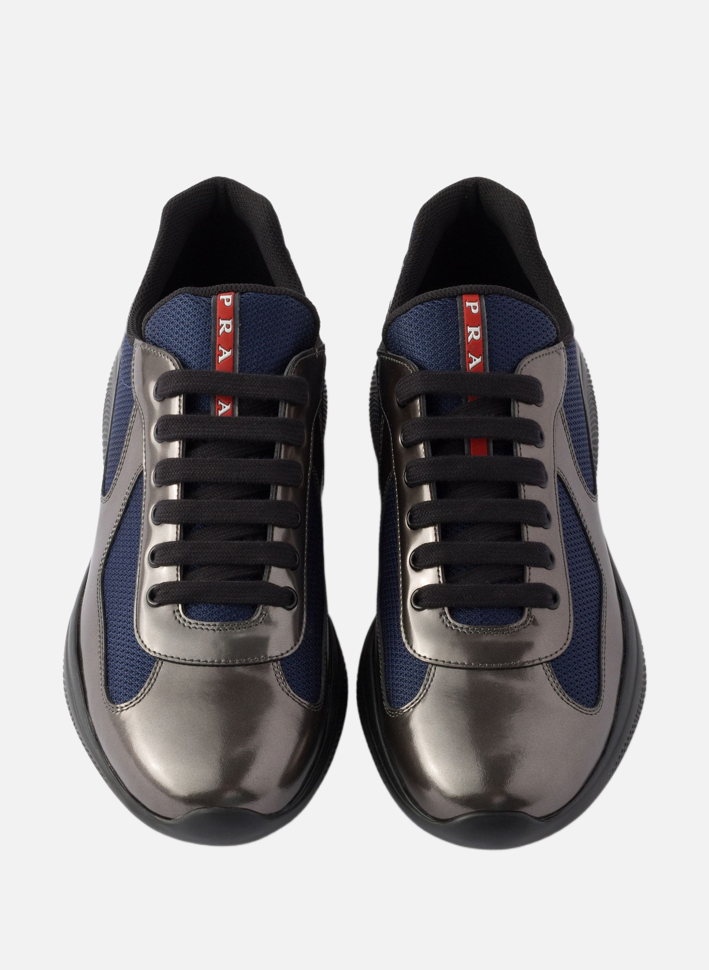 Baskets prada america’s cup en cuir métallisé et t PRADA Gris