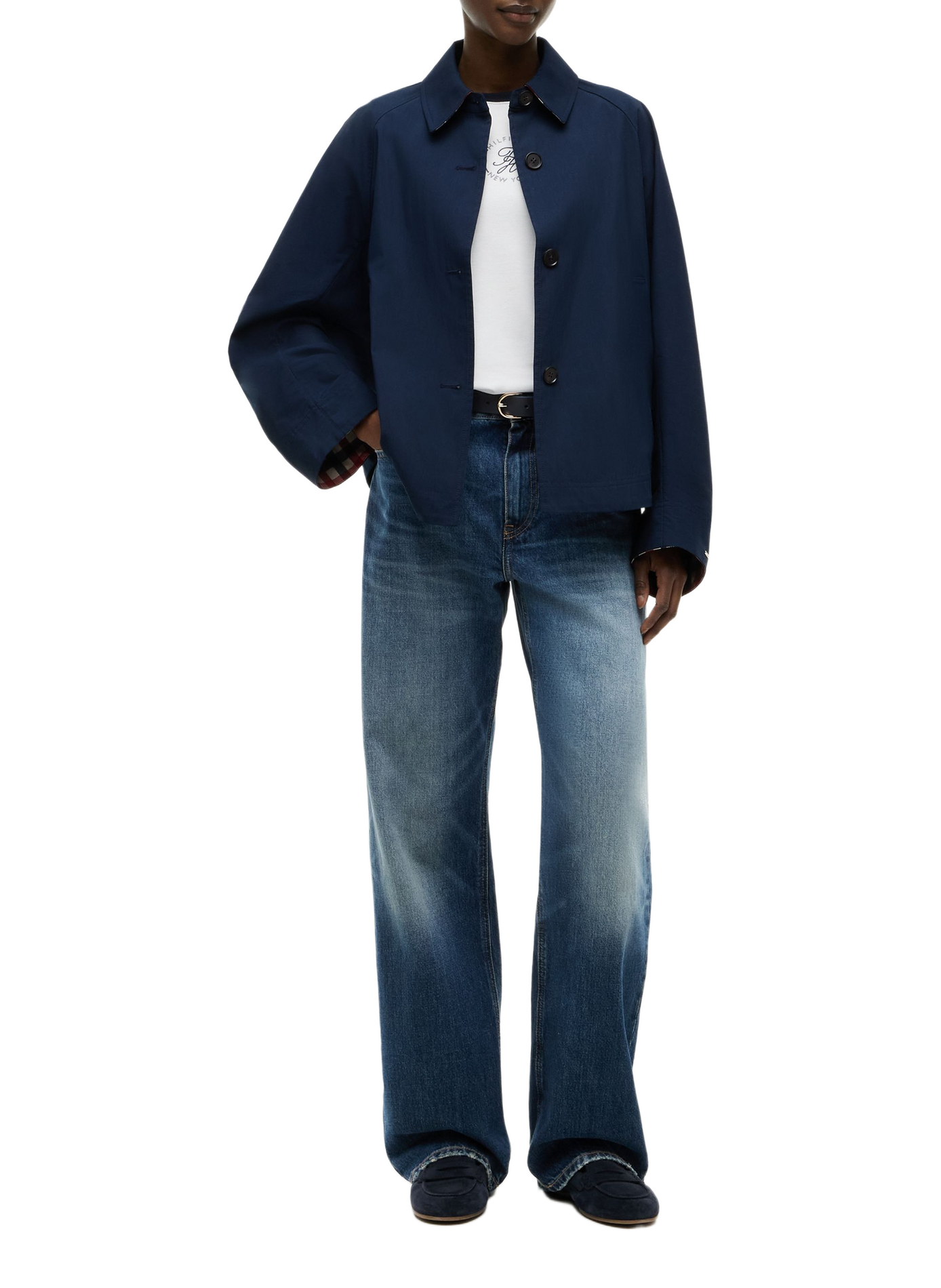 Jacket with classic collar in blended cotton TOMMY HILFIGER Blue