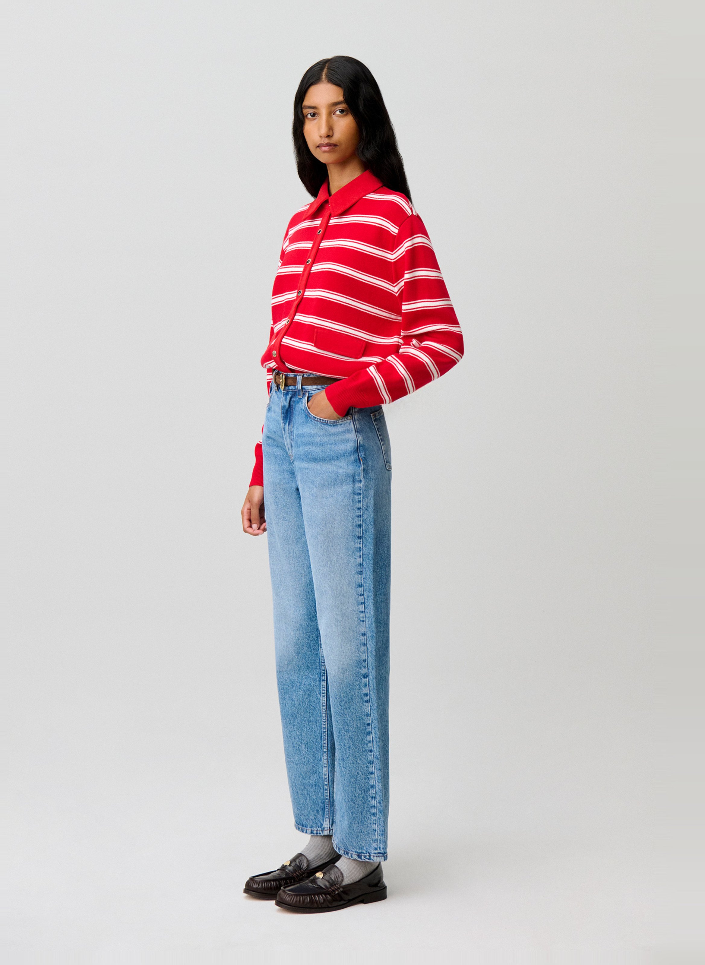 Cardigan col classique à rayures CLAUDIE PIERLOT Rouge