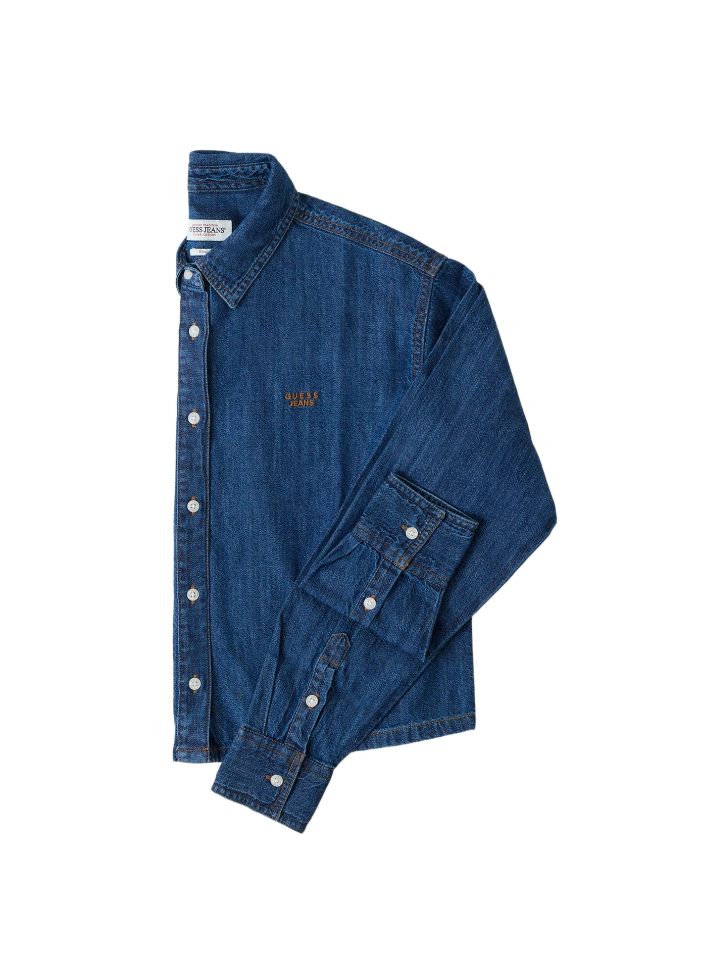 Chemise droite denim en coton GUESS Bleu