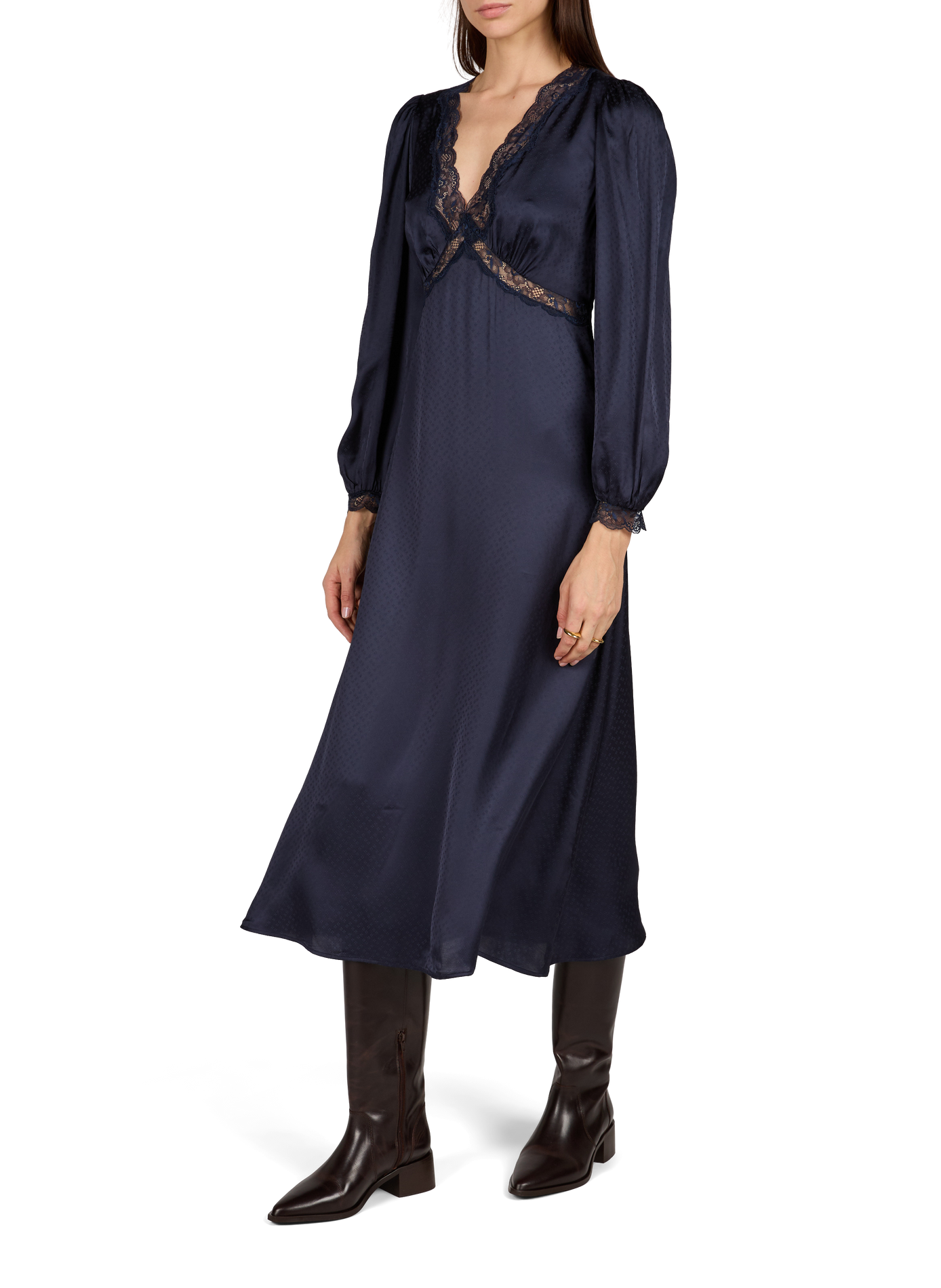 Robe col V à détails dentelle Lolita PETITE MENDIGOTE Bleu