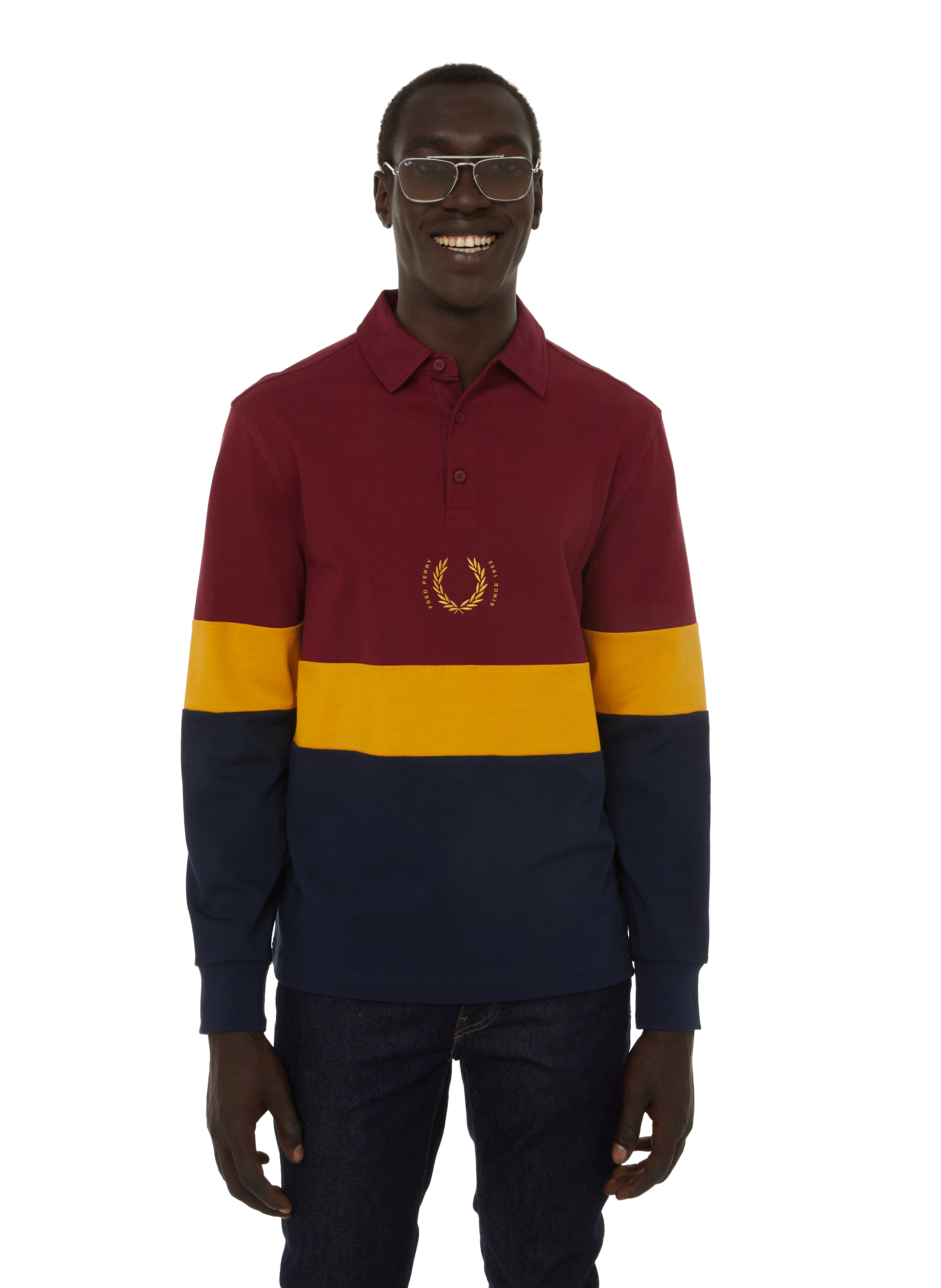 FRED PERRY Striped long-sleeve rugby polo shirt Red