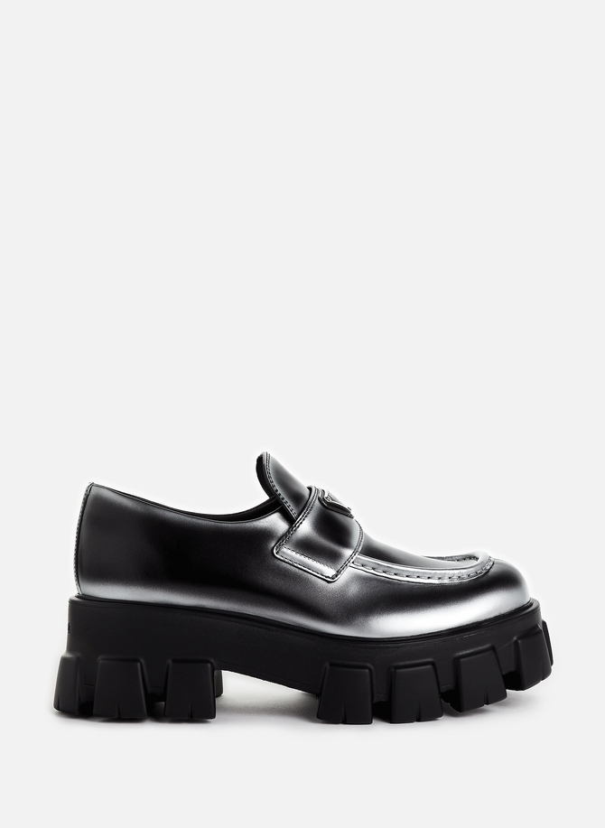 Loafers with silver leather details PRADA
