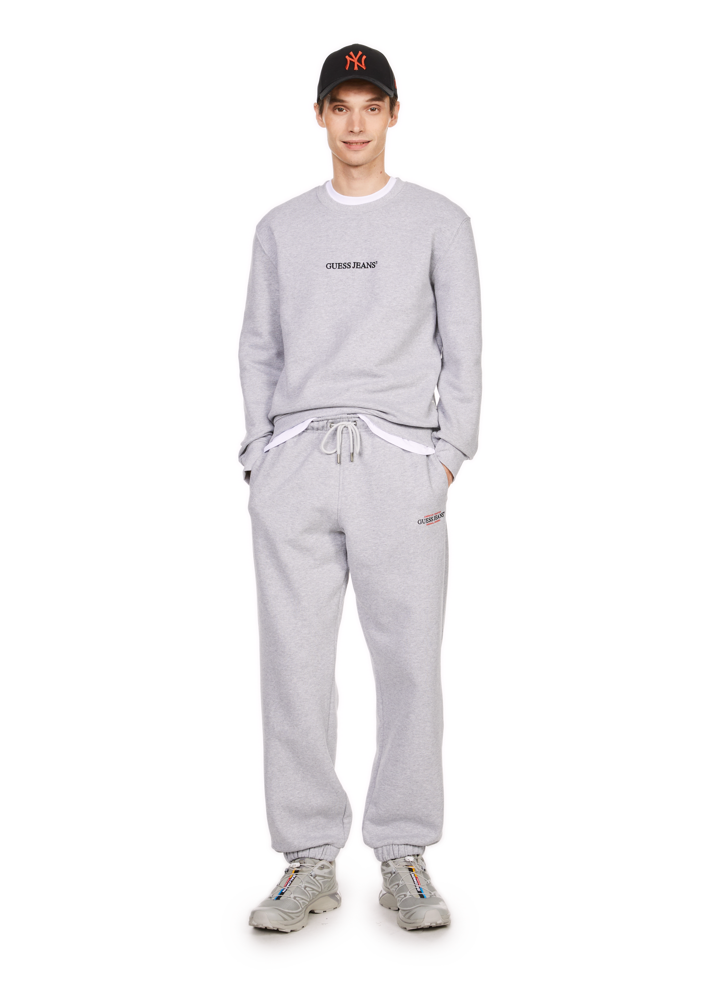 Sweatshirt col rond en coton mélangé GUESS Gris