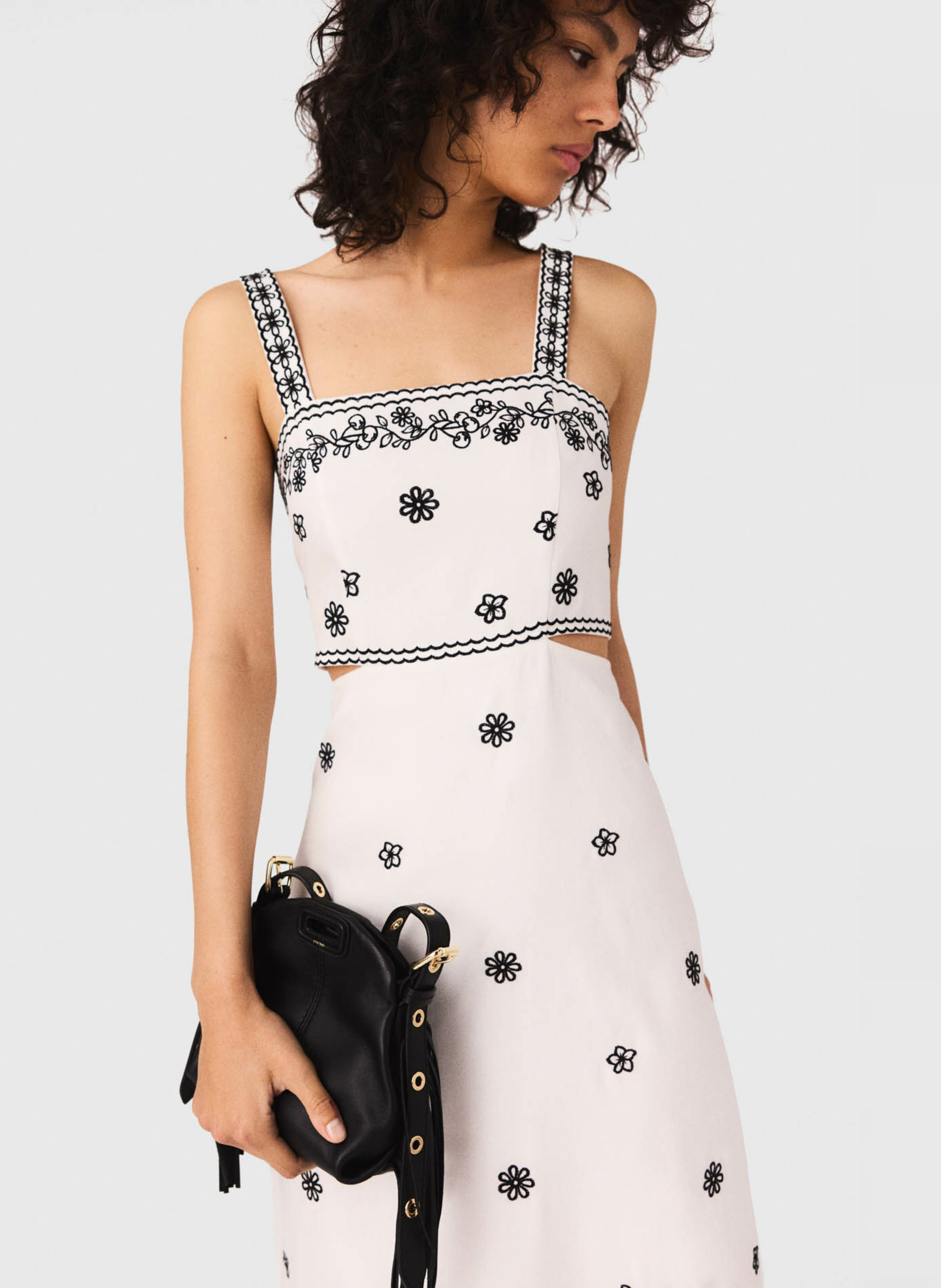 Robe midi col carré en lin mélangé MAJE Beige