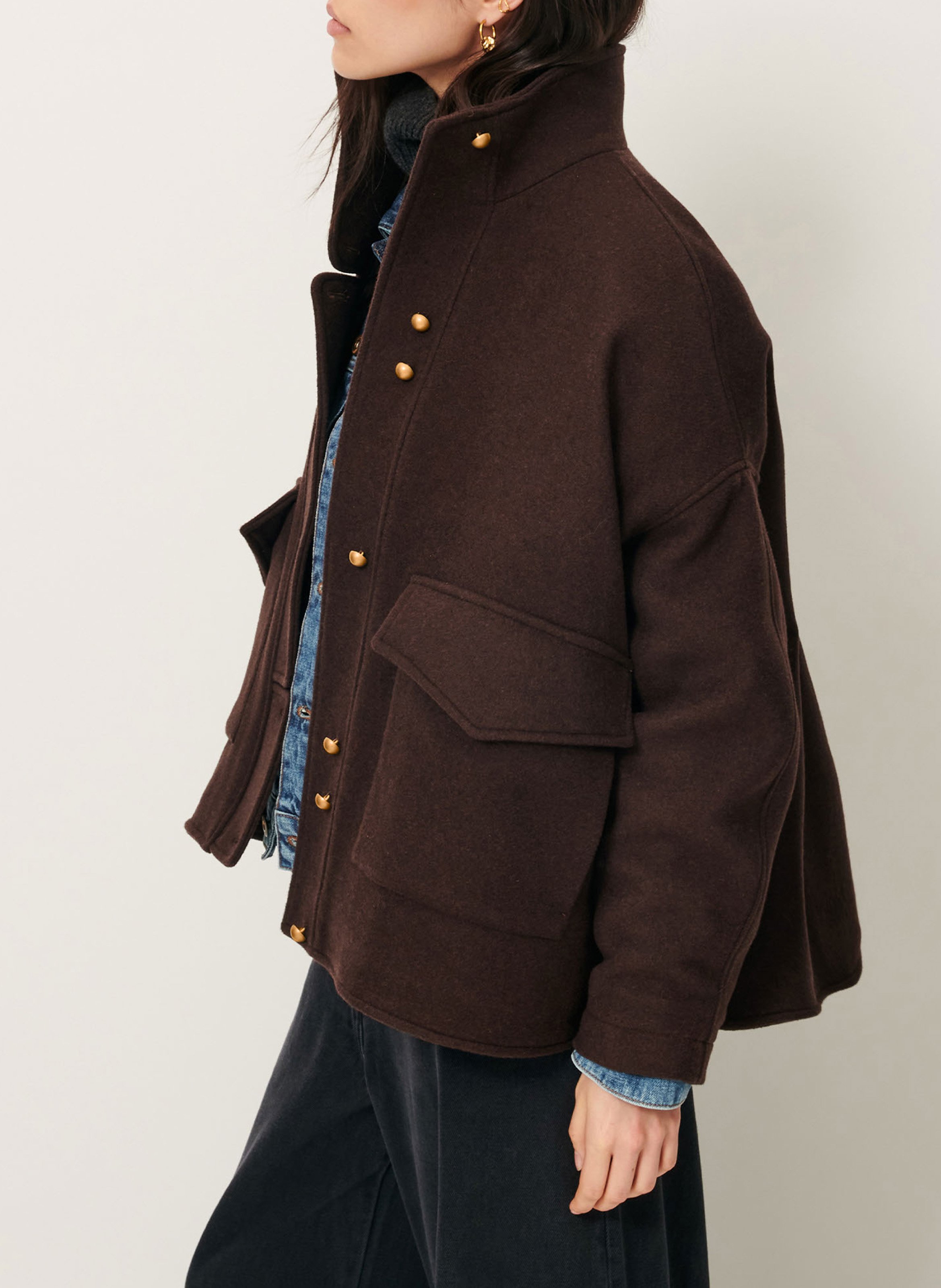 Manteau col montant en laine mélangée east side SESSUN Marron