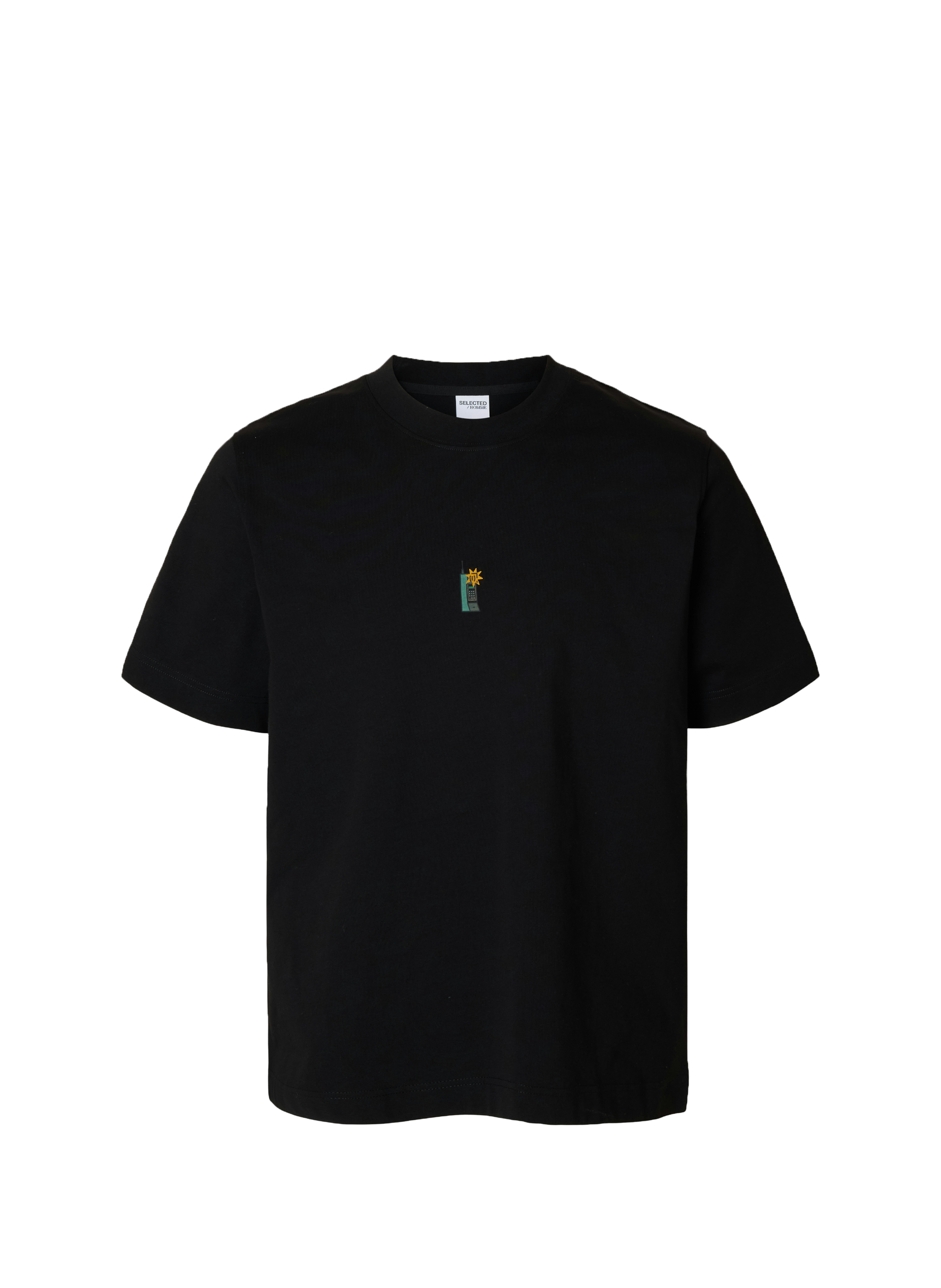 T-shirt droit imprimé en coton biologique SELECTED Noir