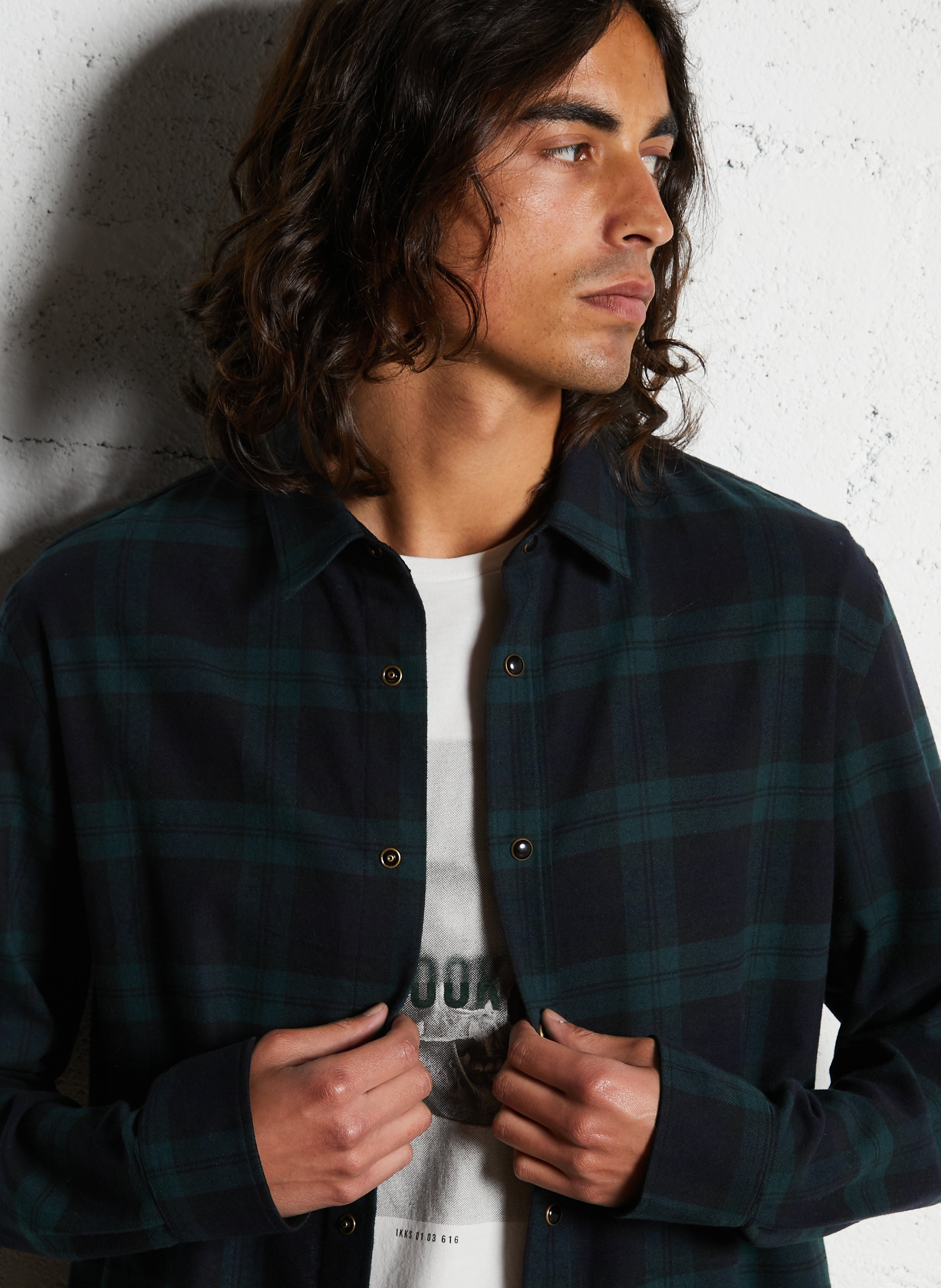 Chemise droite en coton à carreaux IKKS Vert