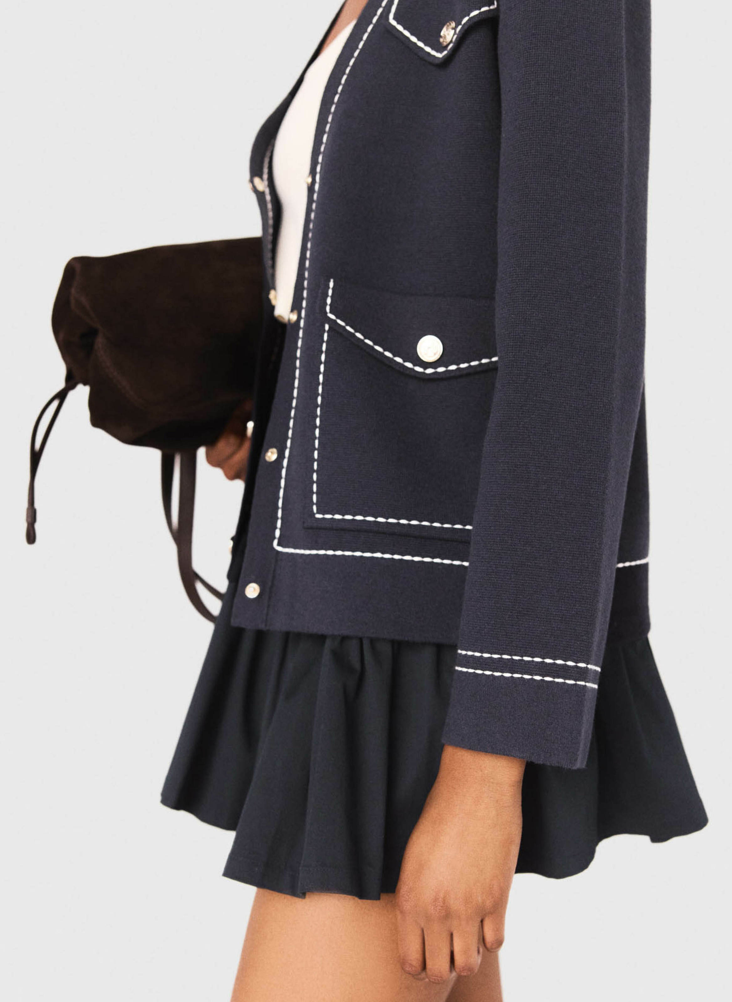 Cardigan col v à boutons fantaisies Bleu