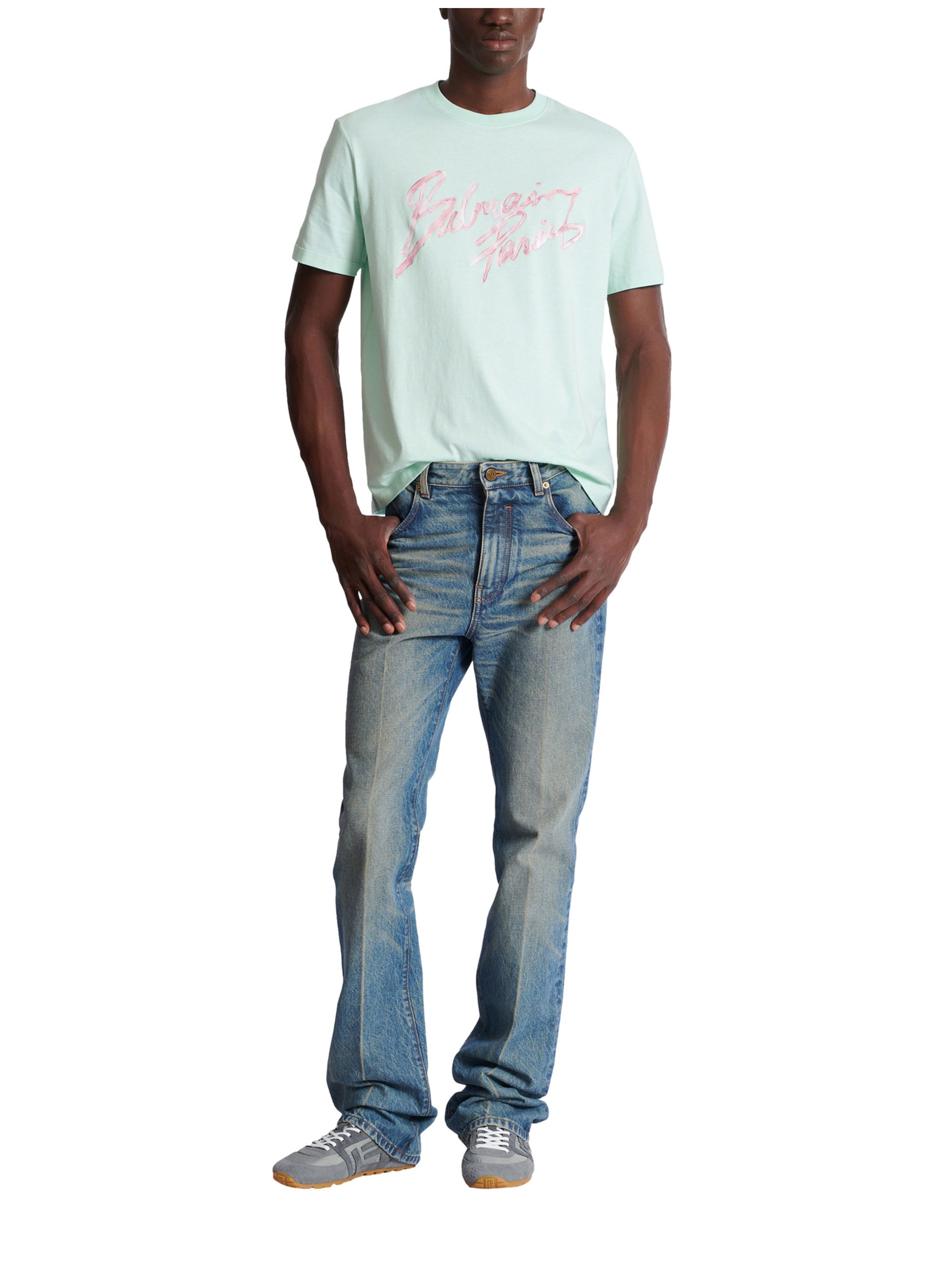 T-shirt en coton à imprimé BALMAIN Vert