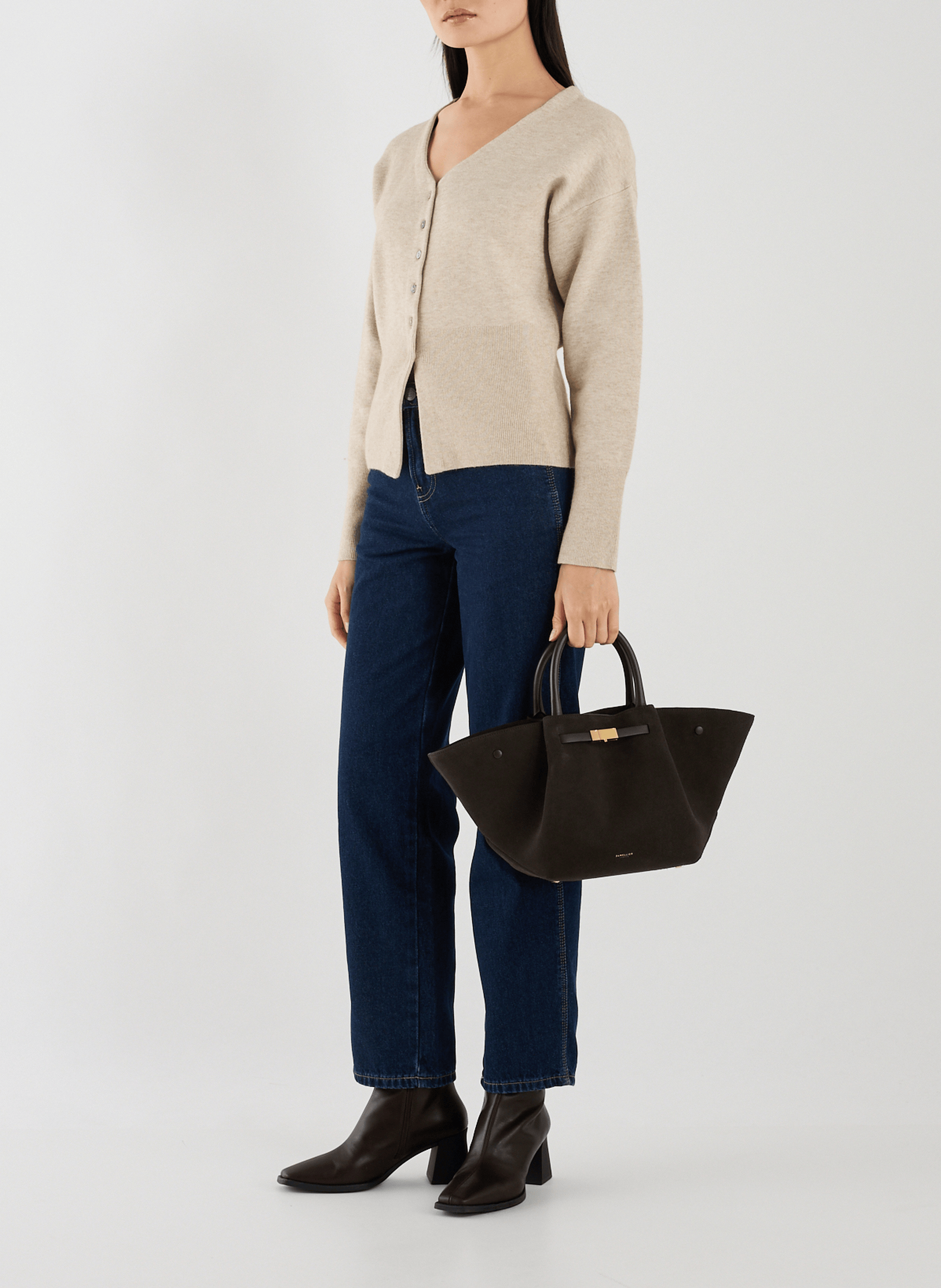 Striped leather handbag DEMELLIER LONDON Brown