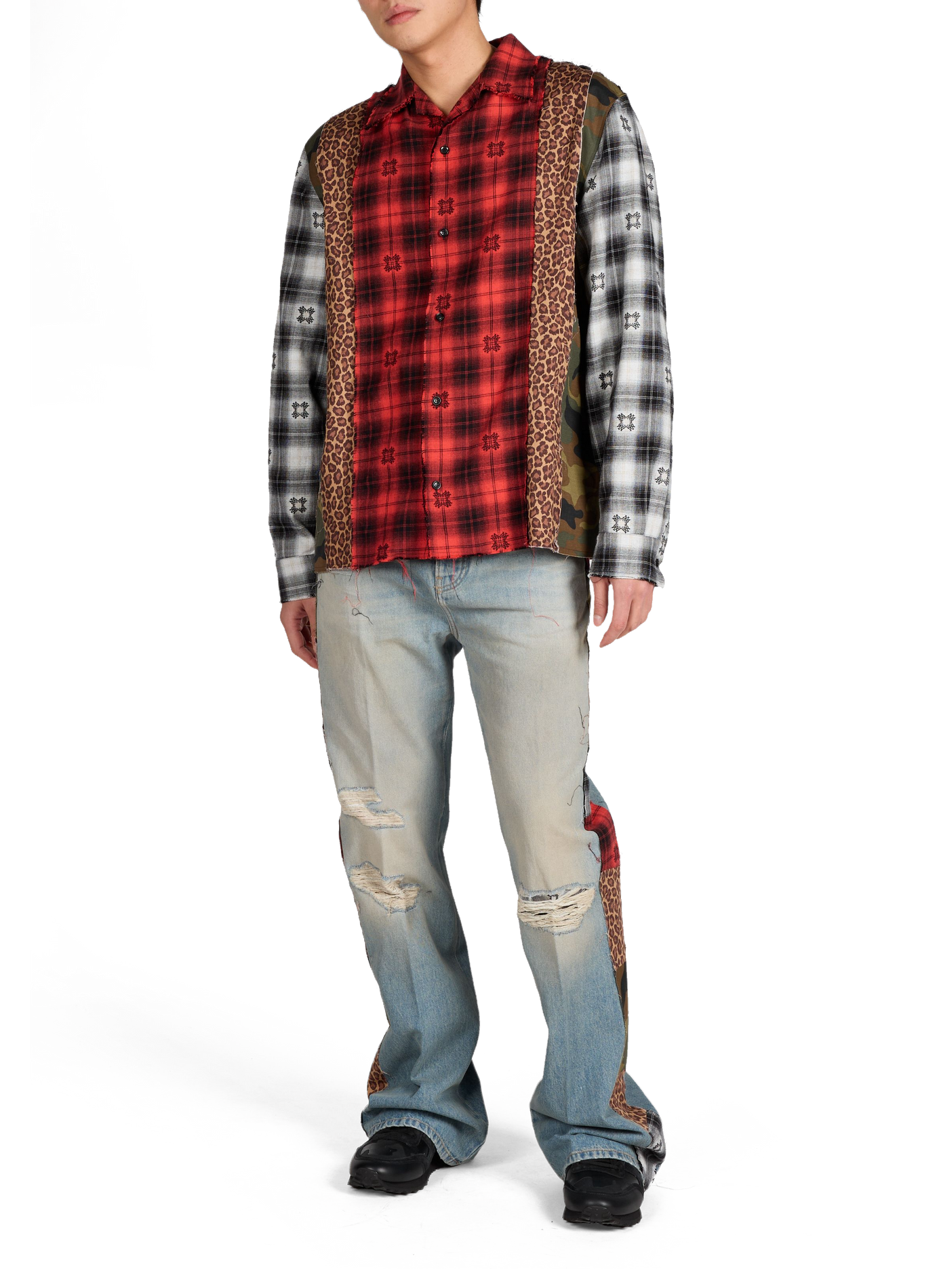 Cotton patchwork bootcut jeans AMIRI Blue