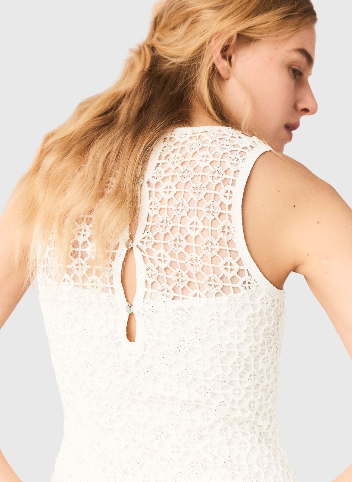 Robe midi droite col rond MAJE Blanc