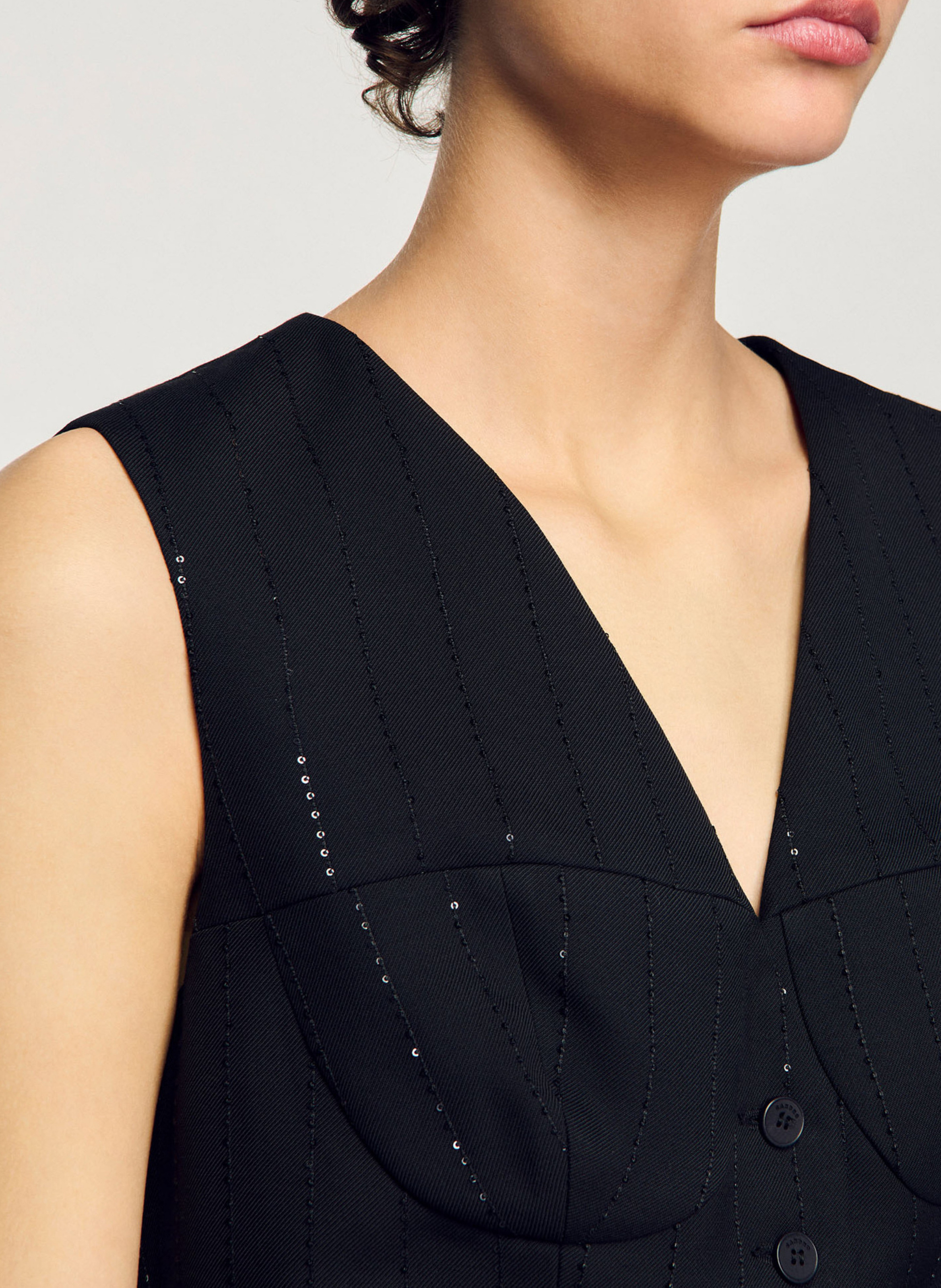 Veston de costume rayé à sequins SANDRO Noir