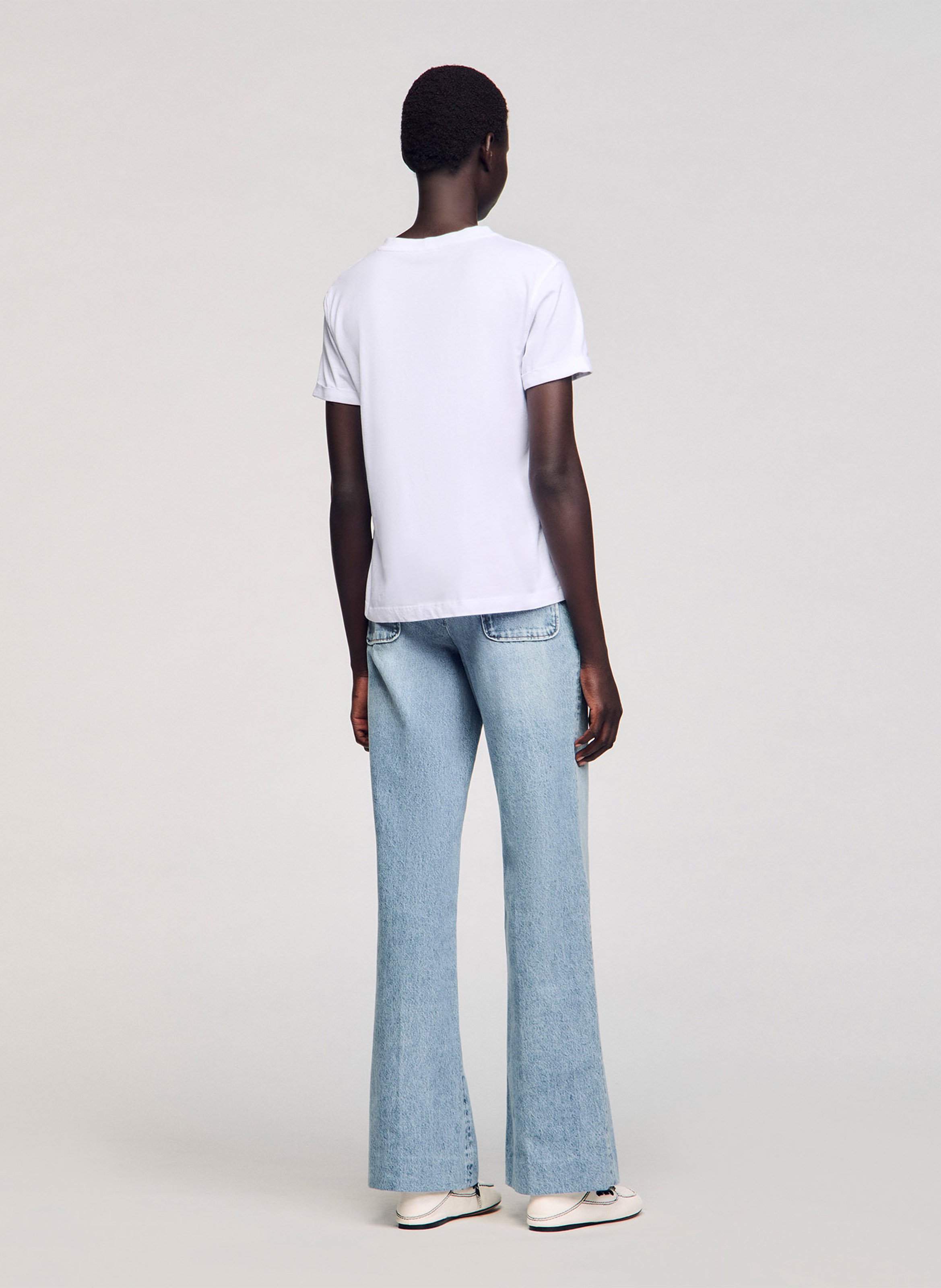 Tee-shirt droit col rond en coton SANDRO Blanc