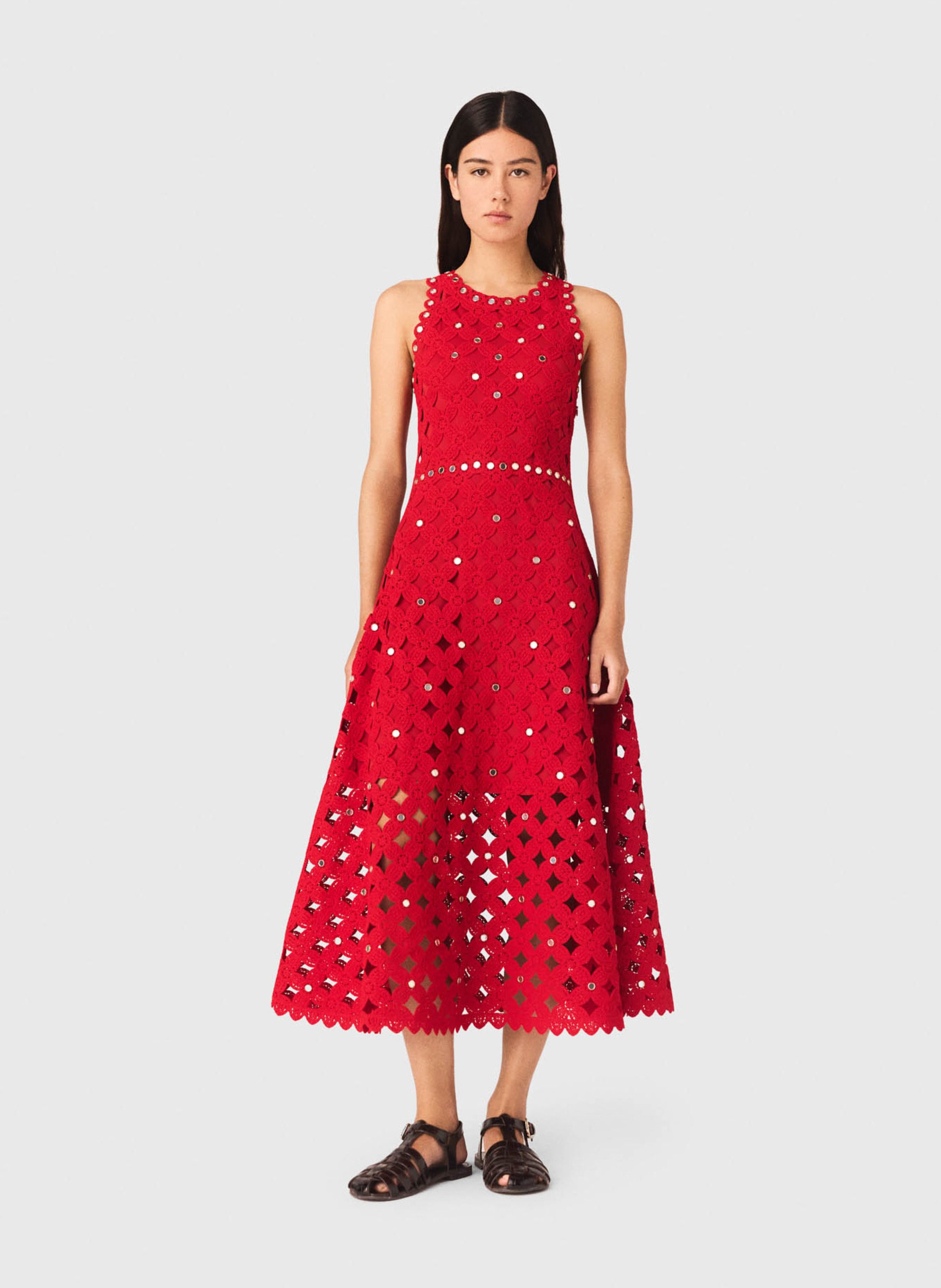 Robe midi en crochet MAJE Rouge