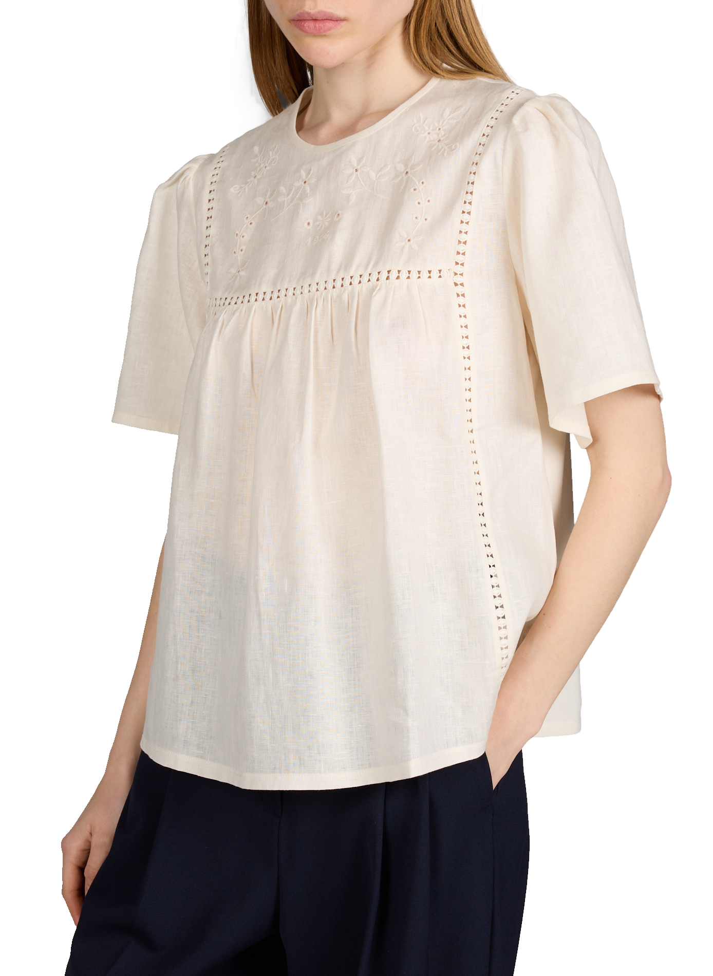Top fluide brodé en lin MAX MARA WEEK END Beige