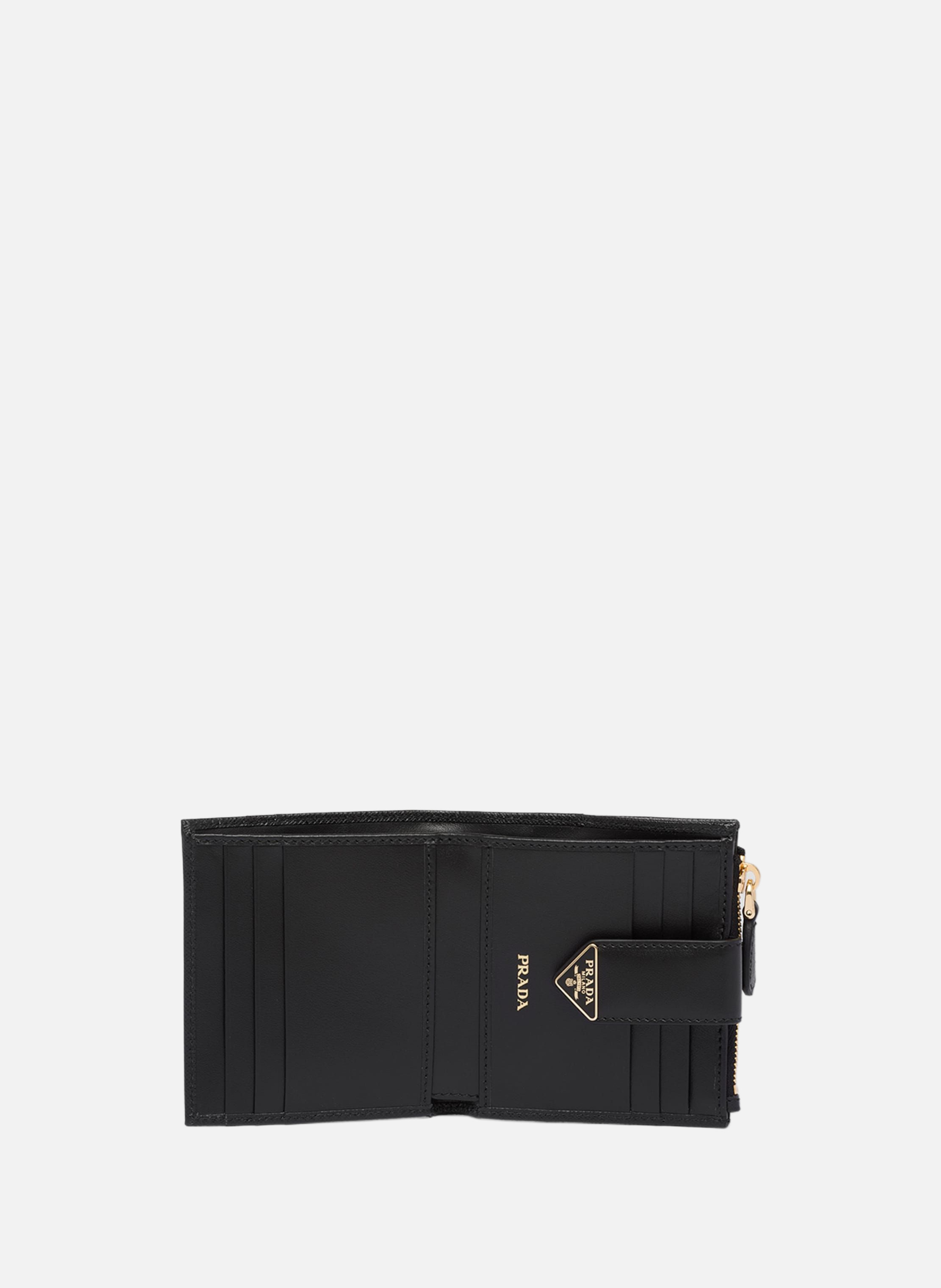 Petit portefeuille en cuir et cuir saffiano PRADA Noir