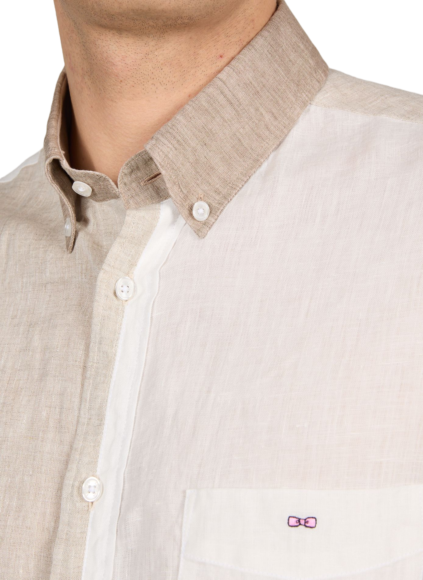 Chemise patchwork col américainen lin EDEN PARK Beige