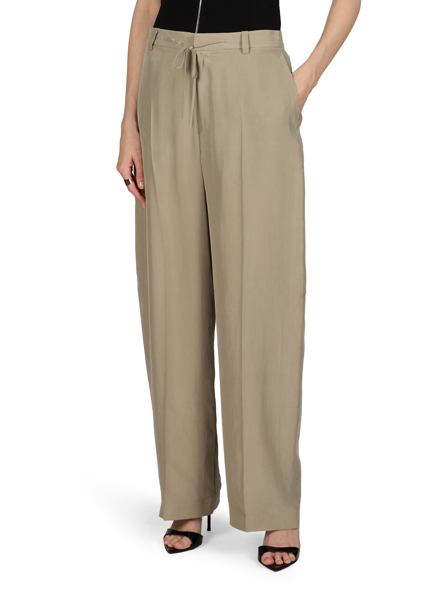 Pantalon à lien de resserrage en soie ALEXANDER WANG Blanc