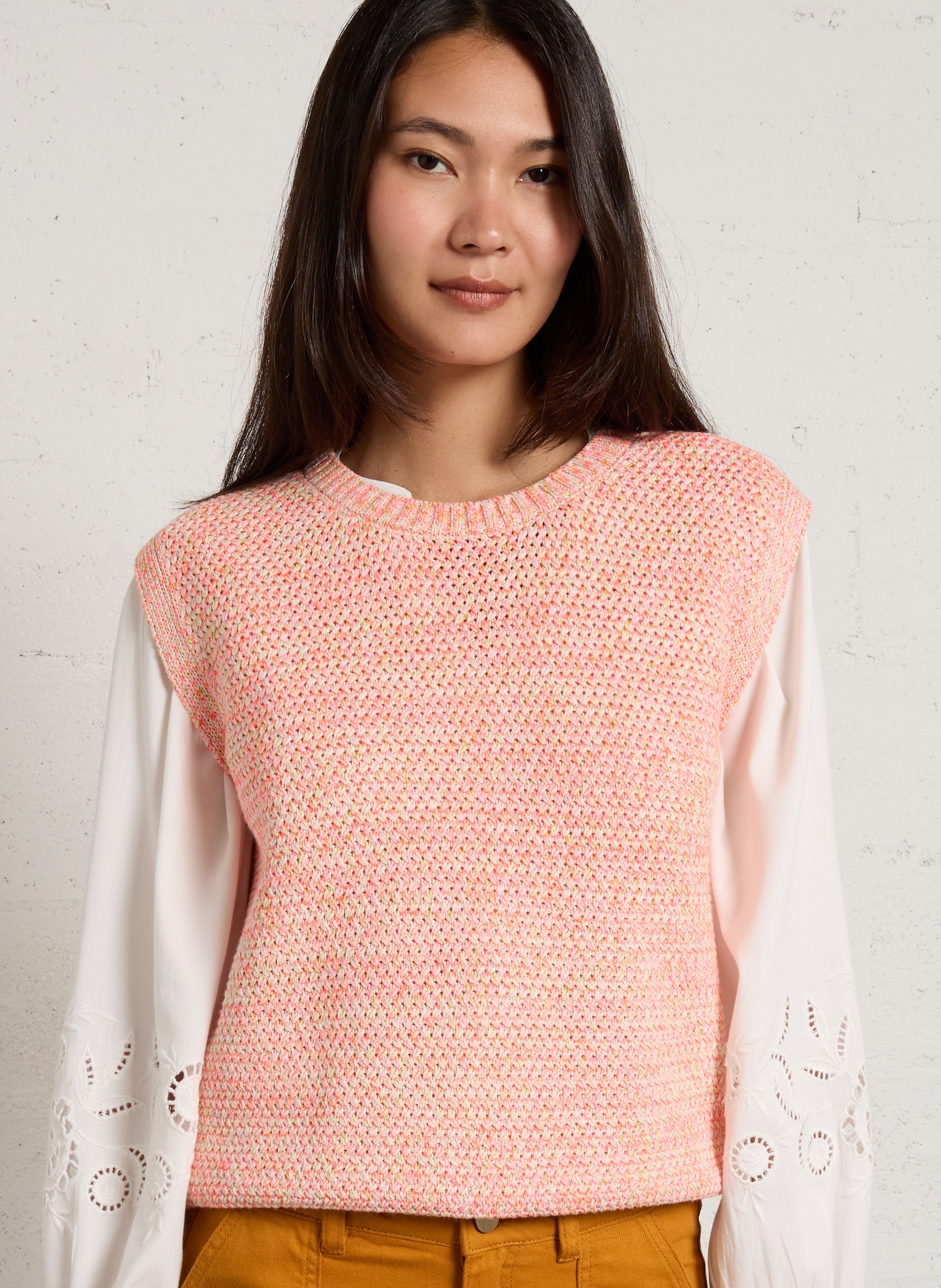 Pull sans manches en maille passion MAISON 123 Orange
