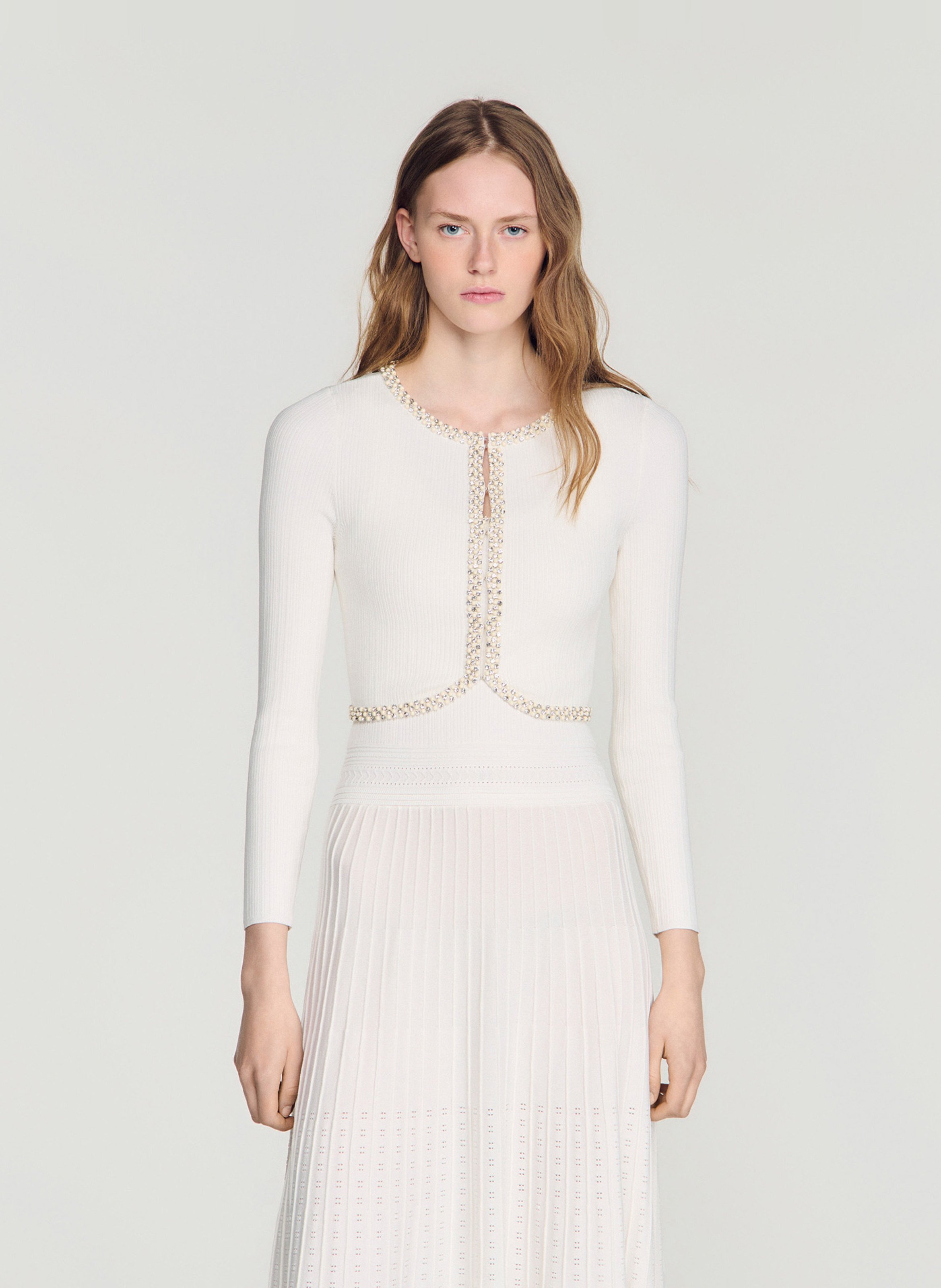 Cardigan court perlé SANDRO Blanc