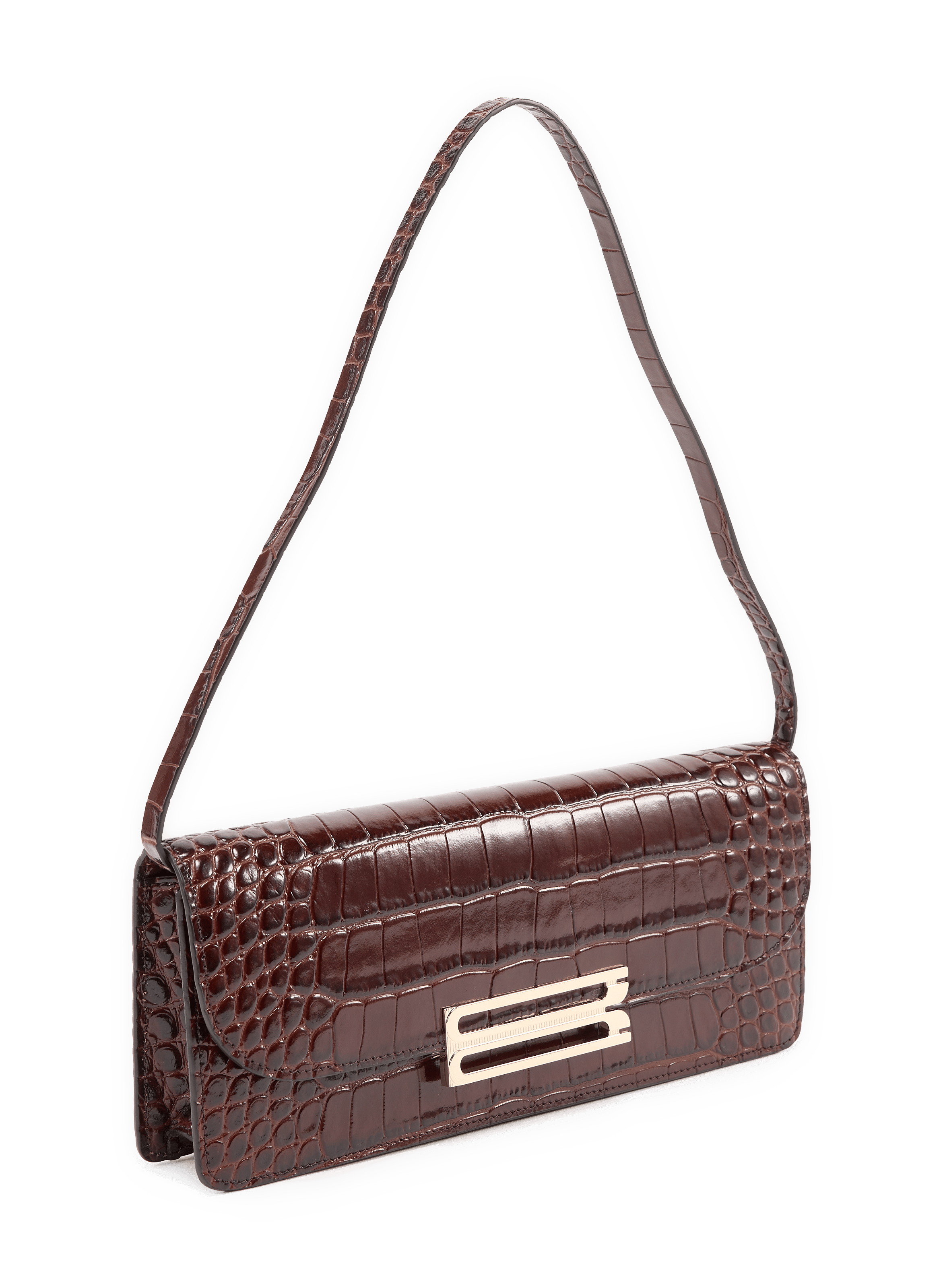 Pochette crocodile Dorian East-West en cuir de veau effet crocodile VICTORIA BECKHAM Marron