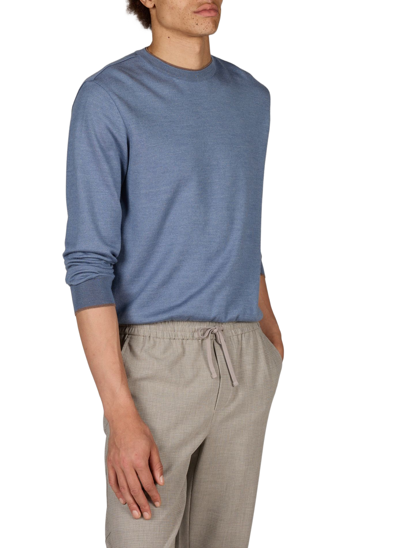 Straight-cut round neck sweater in virgin wool and silk PAUL & SHARK Blue