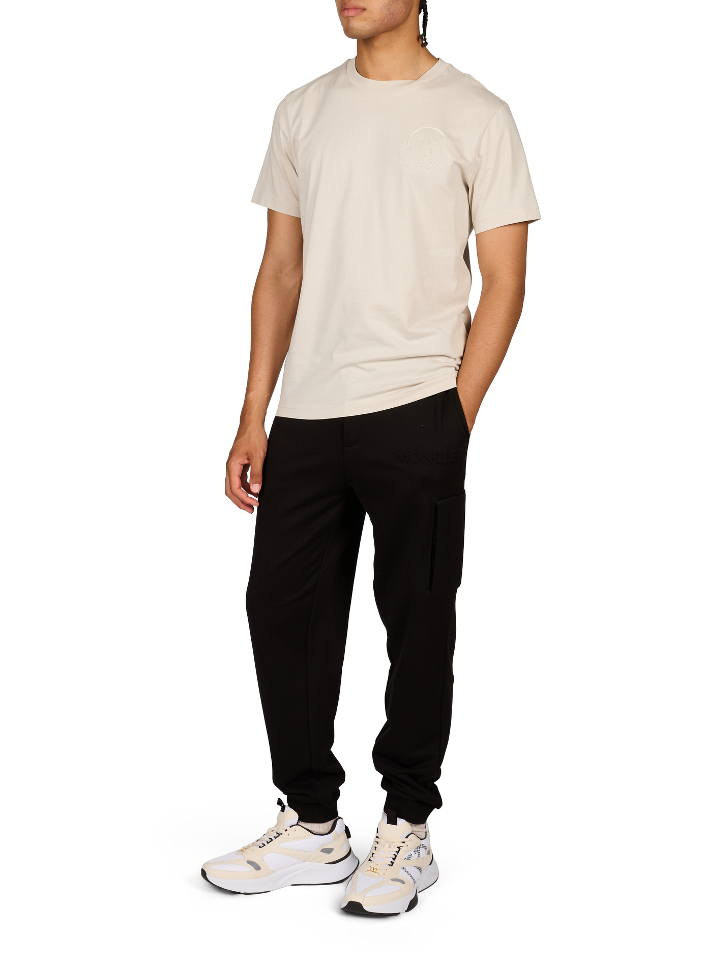 T-shirt met ronde hals en katoenen logo. MONCLER Beige