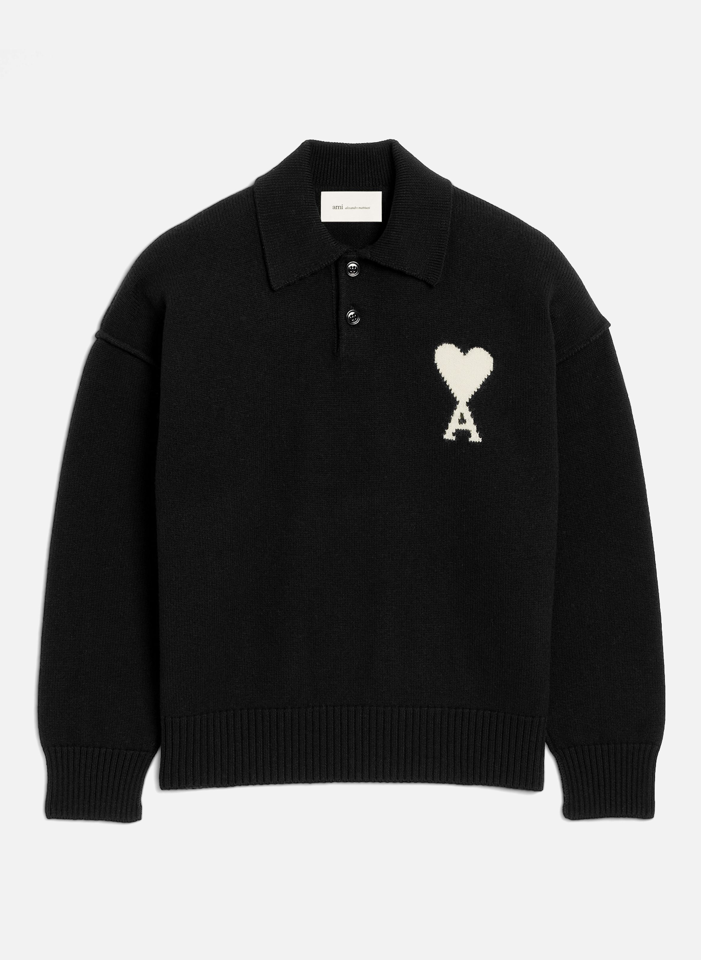Polo ami de coeur en laine unisexe AMI PARIS Noir