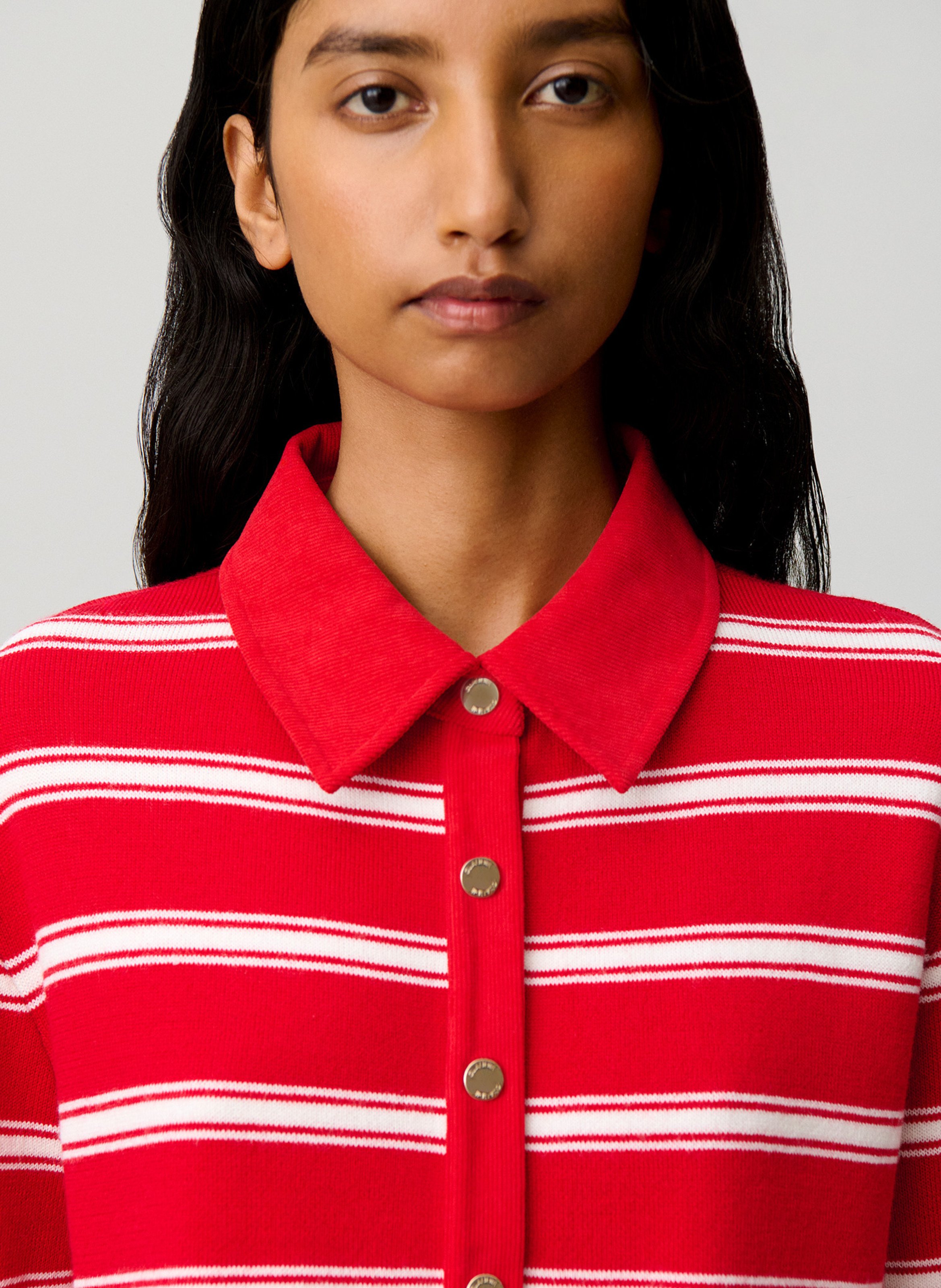 Cardigan col classique à rayures CLAUDIE PIERLOT Rouge