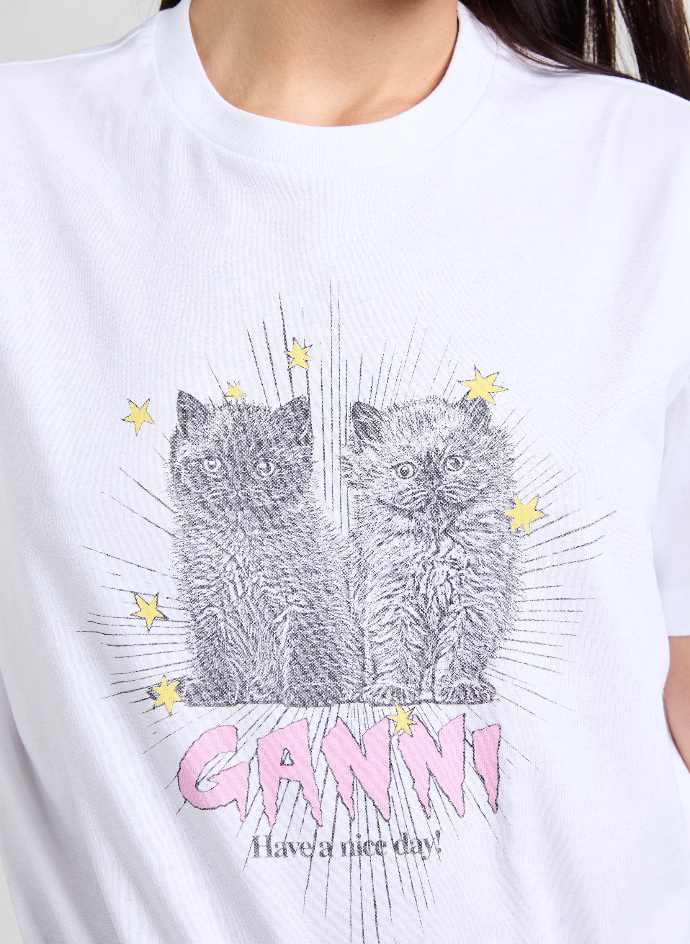 T-shirt Basic Jersey Kittens GANNI White