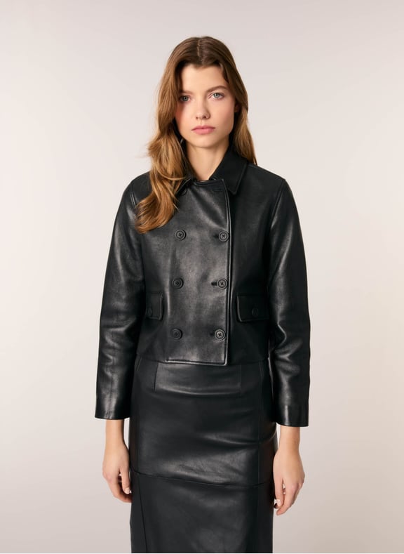 Veste col classique en cuir Noir by MAJE MAJE Veste col classique en cuir Noir