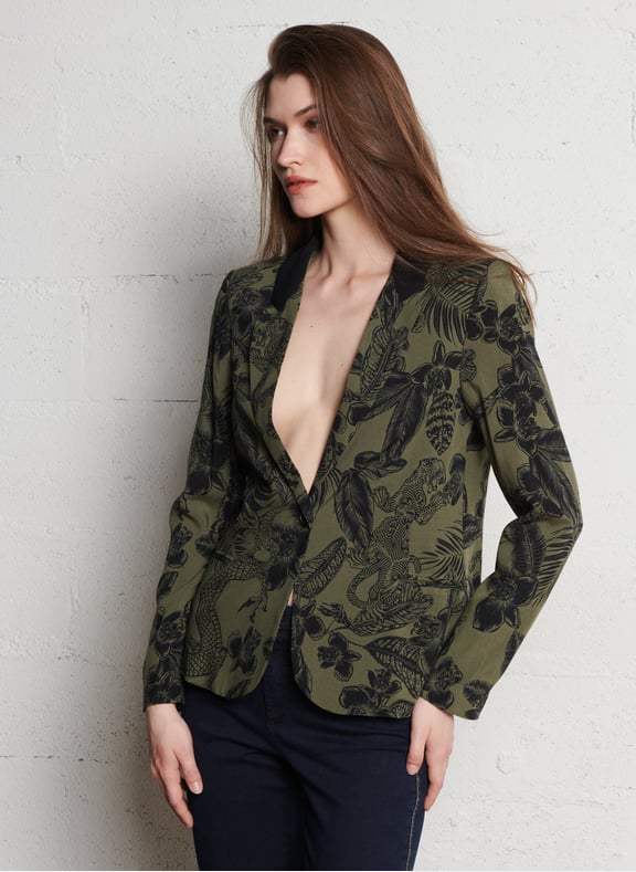 Veste de costume droite imprimée Kaki by IKKS IKKS Veste de costume droite imprimée Kaki