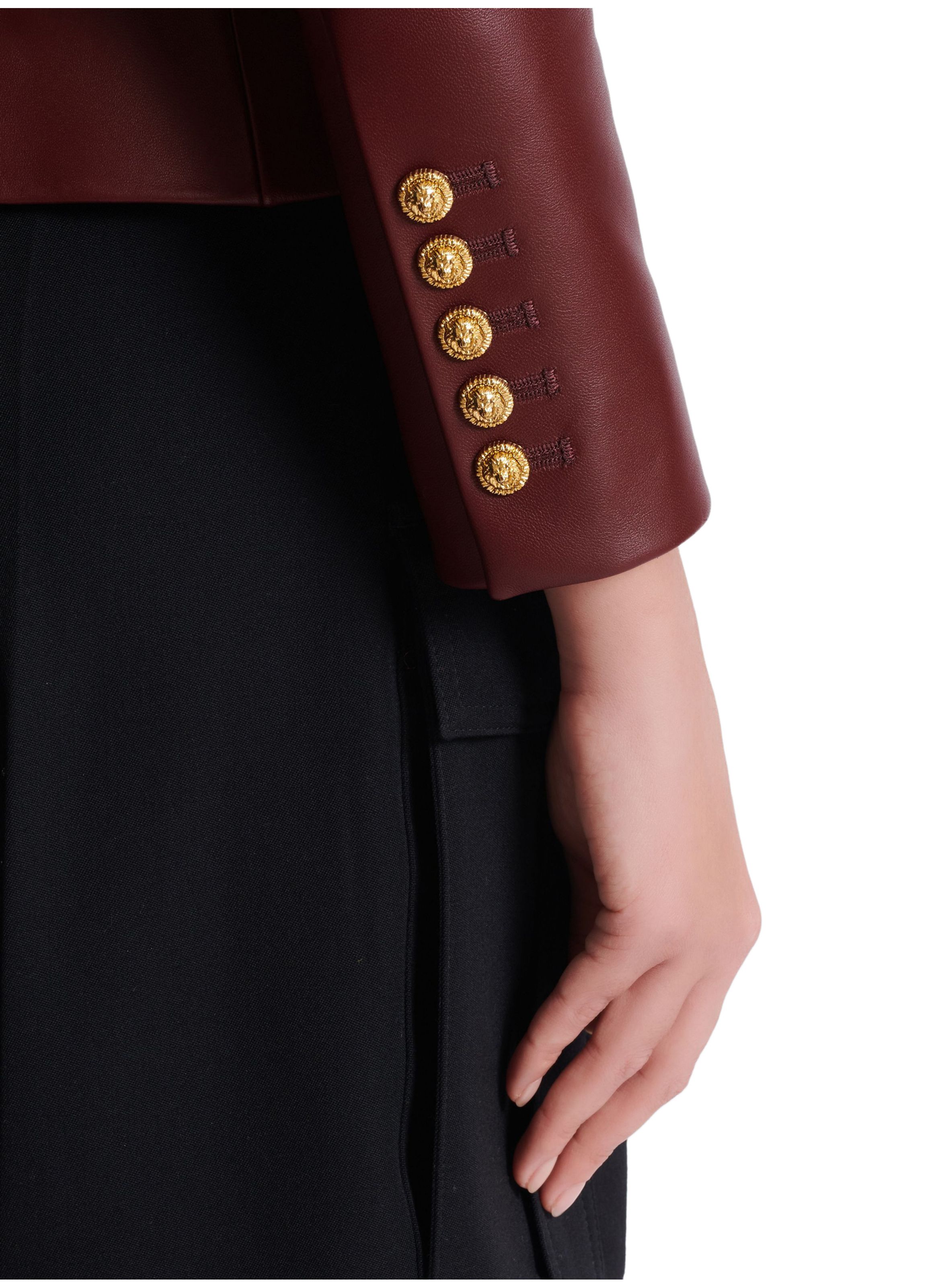 Veste 6 boutons en cuir d'agneau BALMAIN Marron