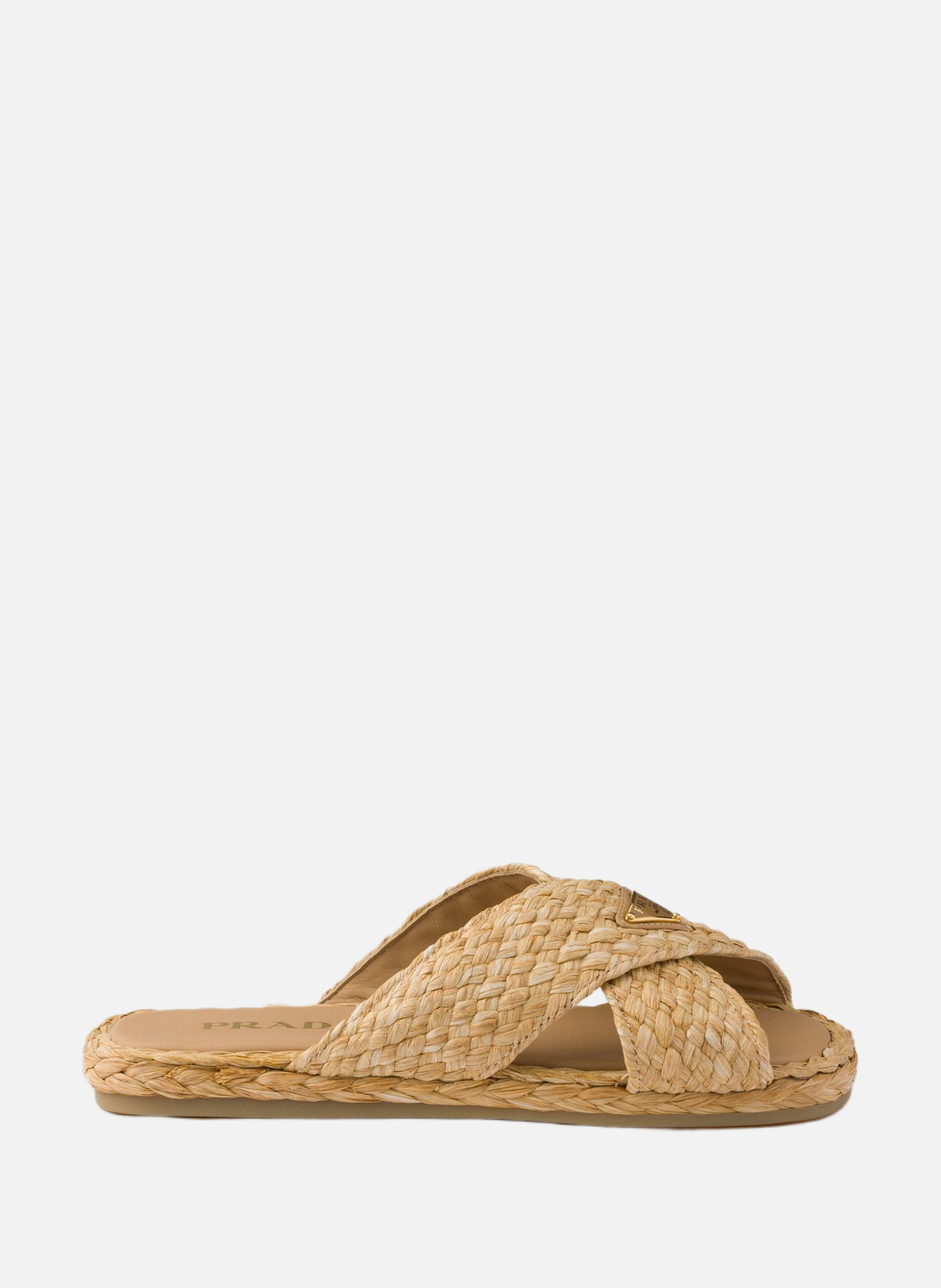 Mules croisées en raphia PRADA Beige