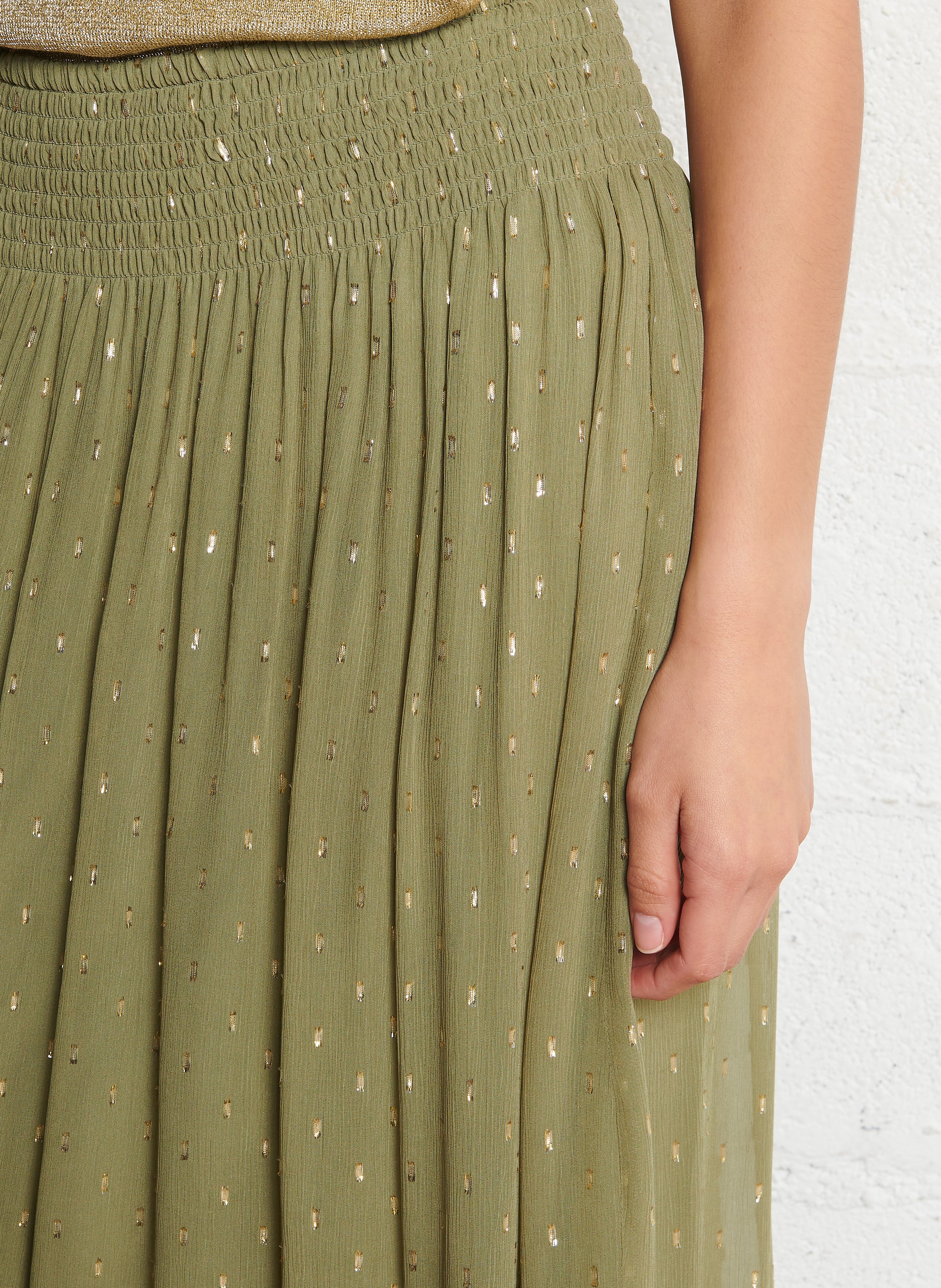 Jupe longue évasée à motifs brillants magda BA&SH Kaki