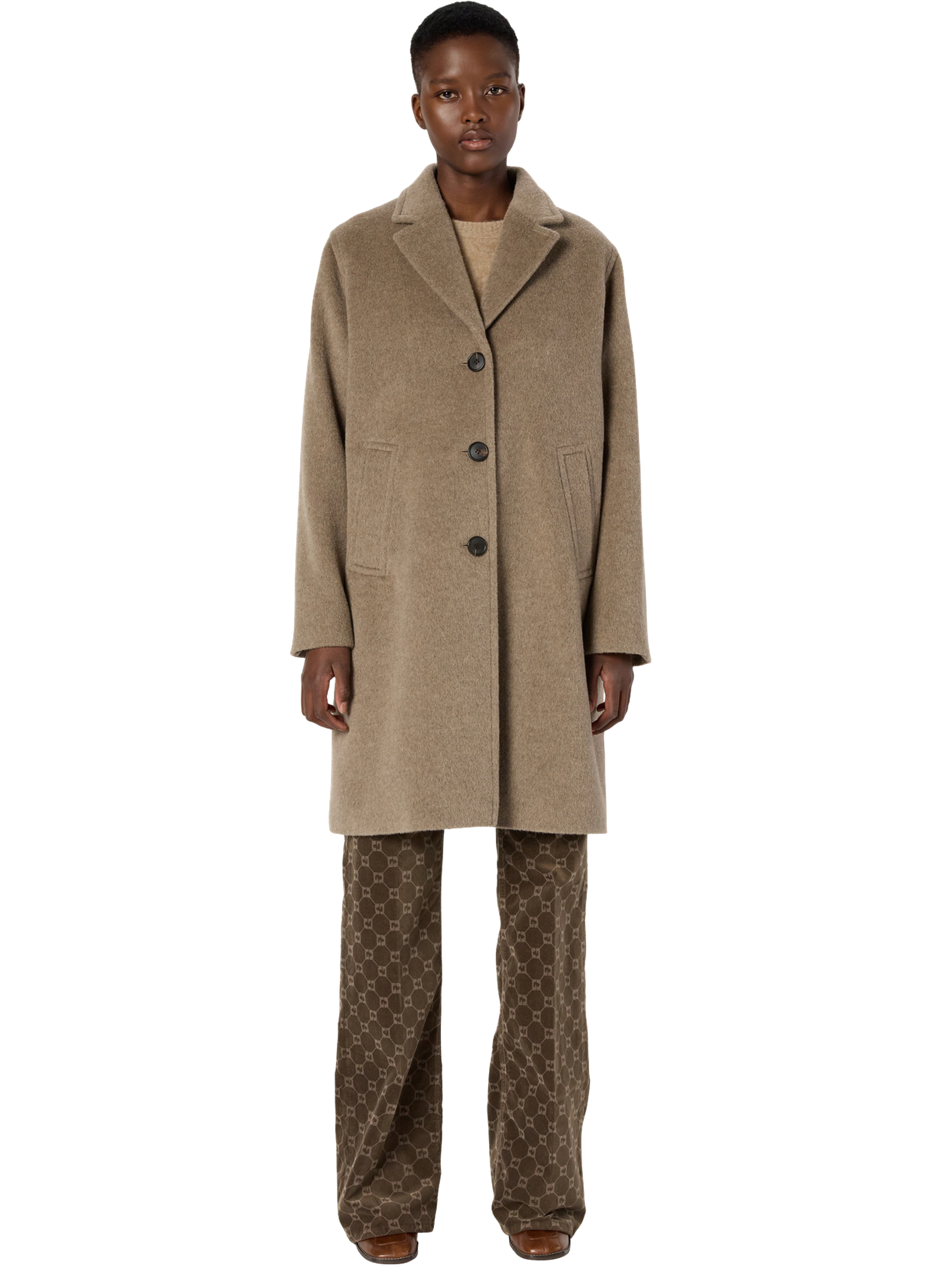 Manteau droit en laine et angora - megane GERARD DAREL Marron